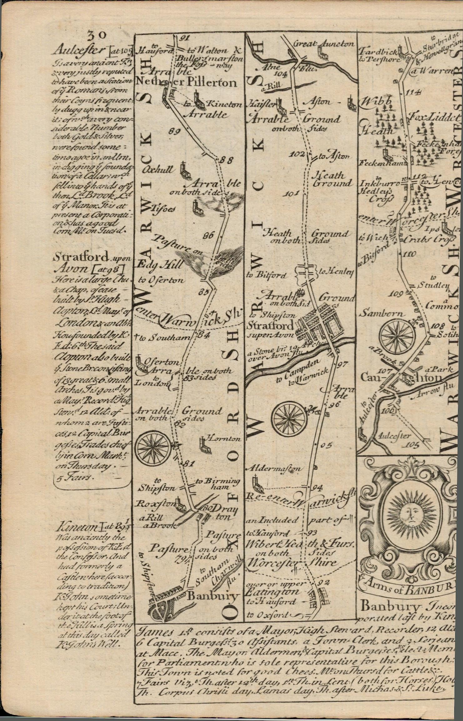 Bowen 290 Yrs Old Scarce Detailed Road Map Aylesbury, Stratford Upon Avon Banbury. - 3