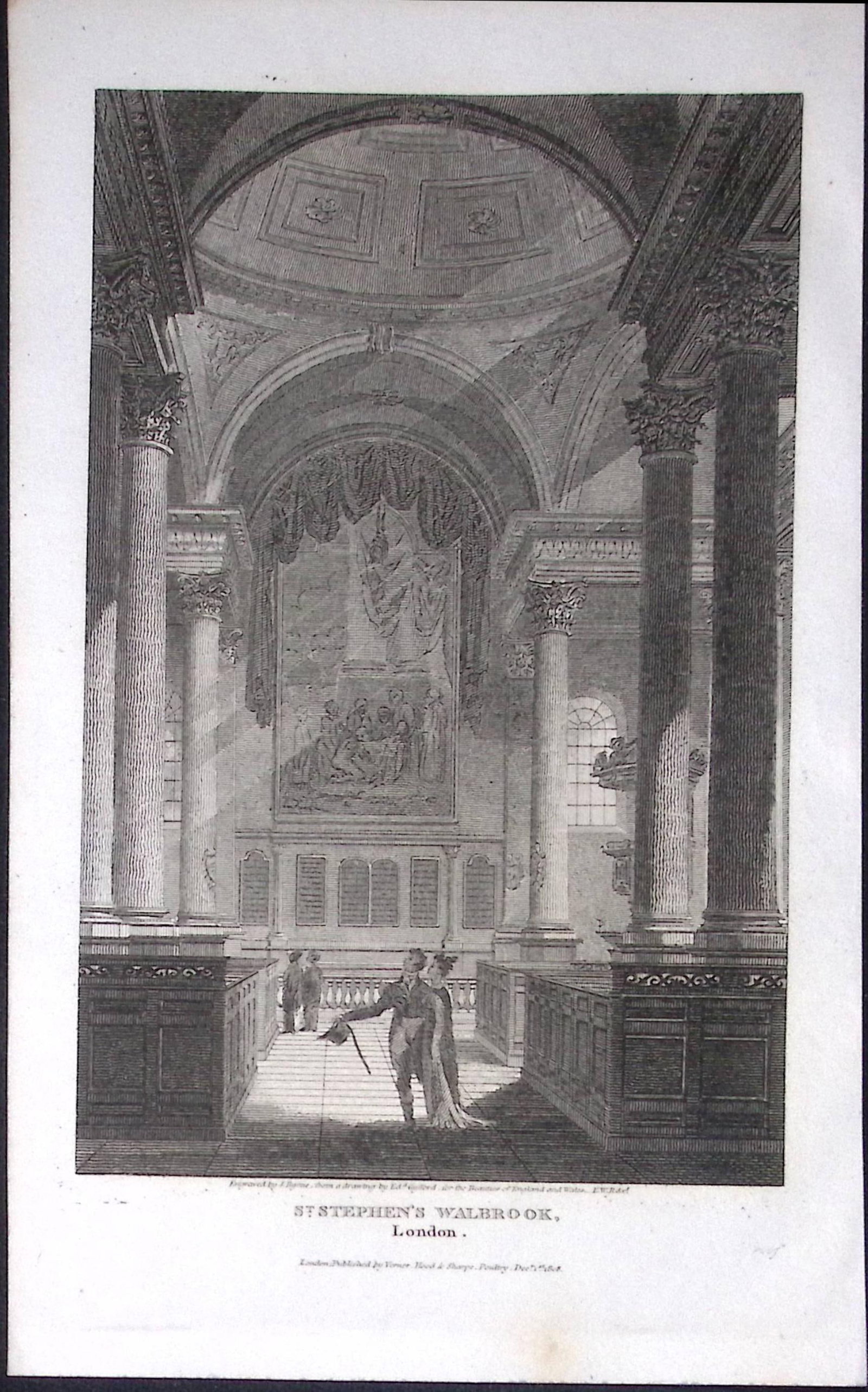 London St Stephens Walbrook Antique 200 Years-Old Steel-Engraving-240 (1 of 1)