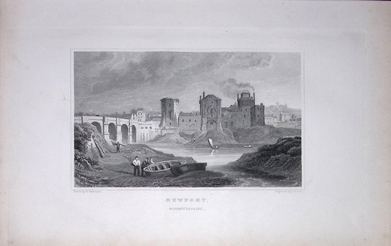Wales View of Newport Castle & Bridge Antique 166-Year-Old Steel Engraving-41 (1 of 2)