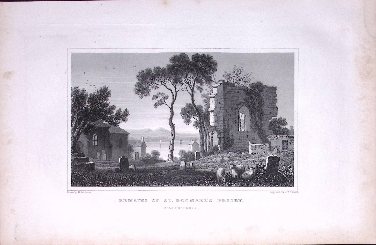 Wales St Dogmaels Priory Pembroke Antique 166-Year-Old Steel Engraving-26: Title: Wales St Dogmaels Priory Pembroke Antique 166-Year-Old Steel Engraving-26 Description: This Antique Steel Engraving Was Removed from a 166-Year-Old Edition of. B. B. Woodward’s The