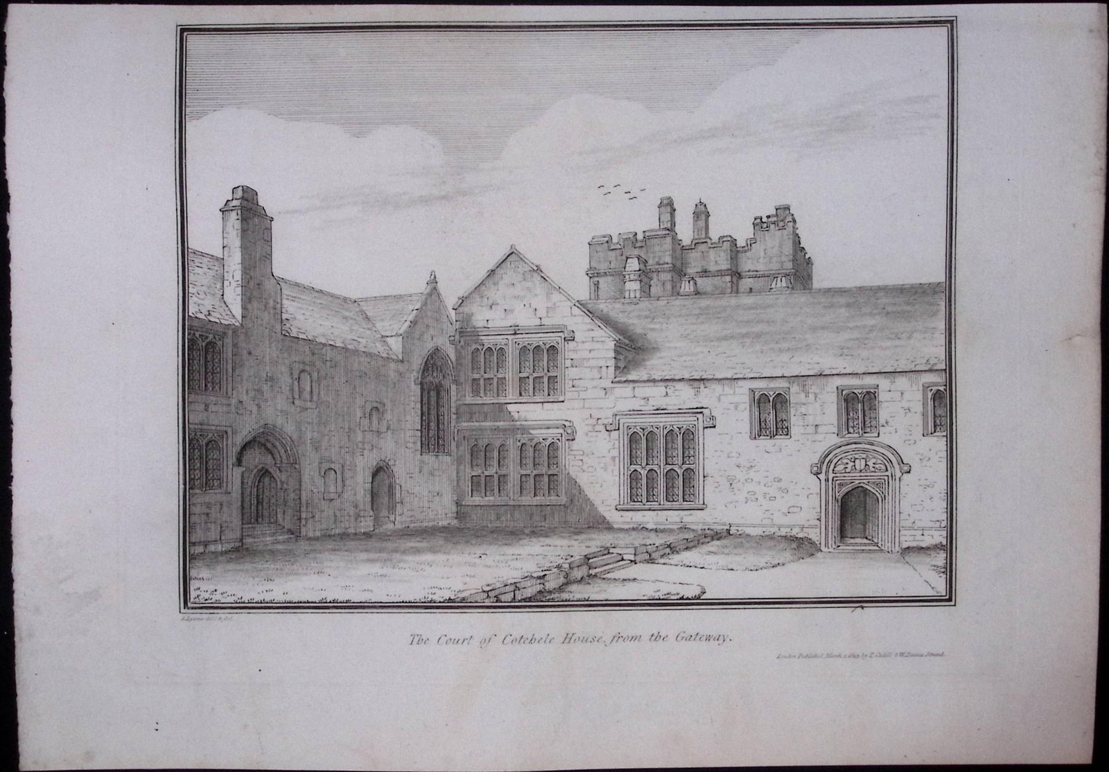 Cornwall Calstock The Court of Cotebele House Antique Copper Plate Etching By S Lyons (1 of 2)
