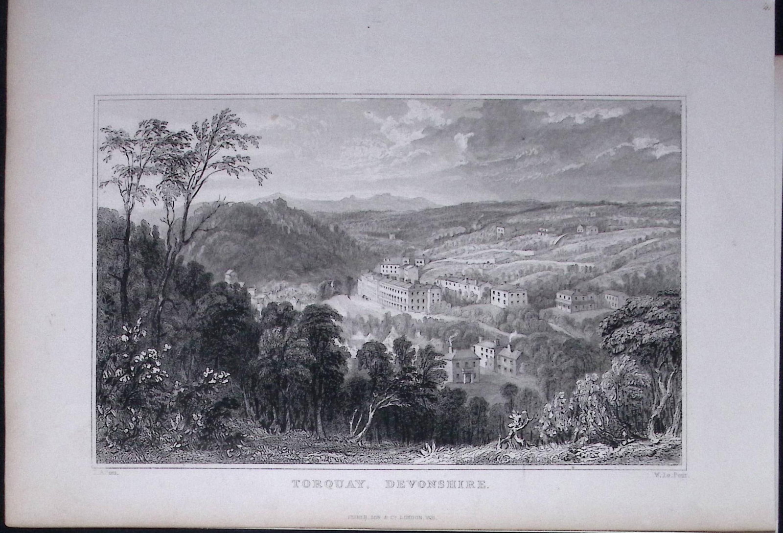 View Overlooking Torquay Devonshire Antique 193 Years-Old Steel-Engraving-32 (1 of 1)
