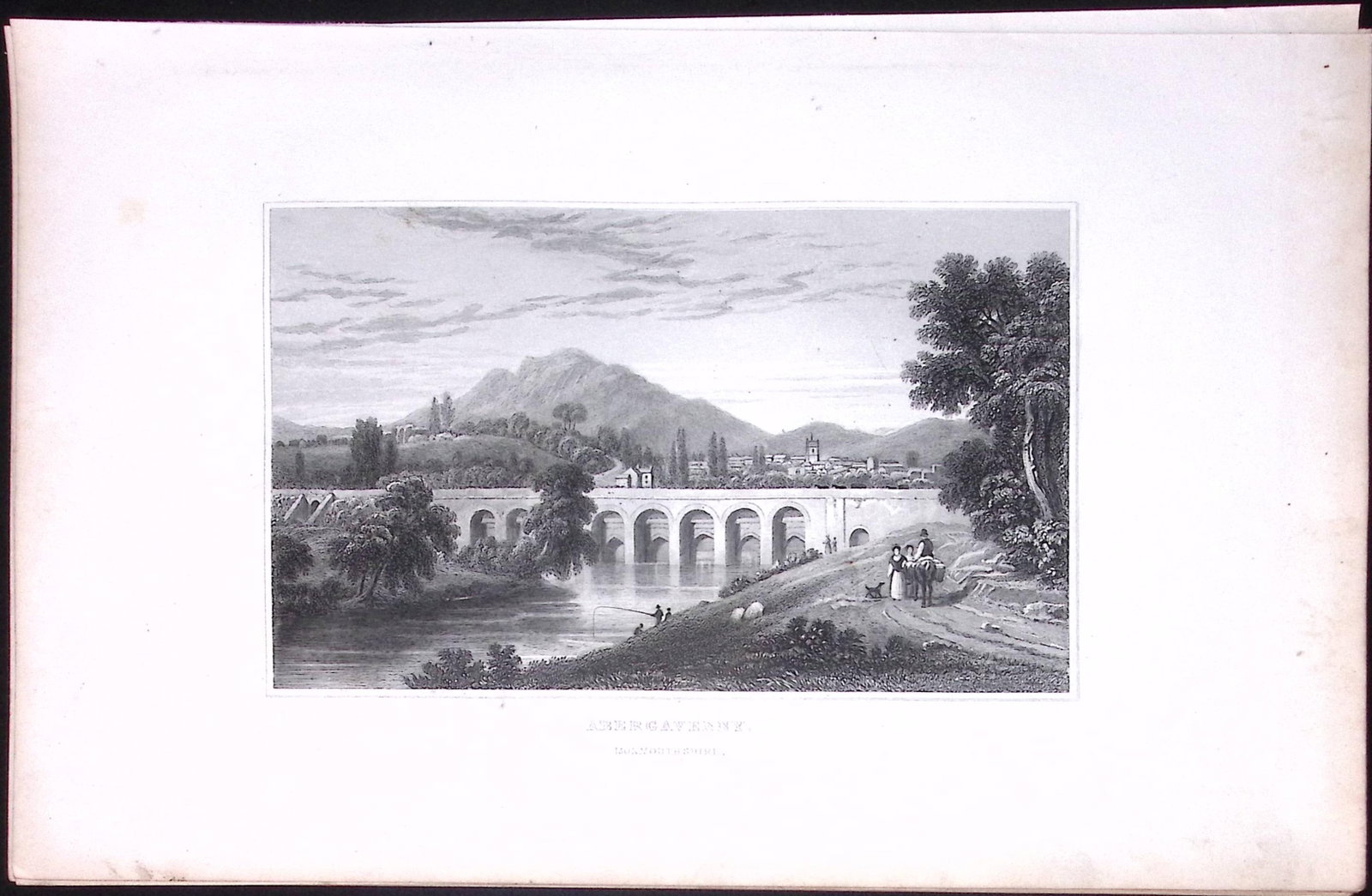 Wales-Abergavenny Antique 166-Year-Old Steel Engraving-17: Title: Wales-Abergavenny Antique 166-Year-Old Steel Engraving-17 Description: This Antique Steel Engraving Was Removed from a 166-Year-Old Edition of. B. B. Woodward’s The History of Wales