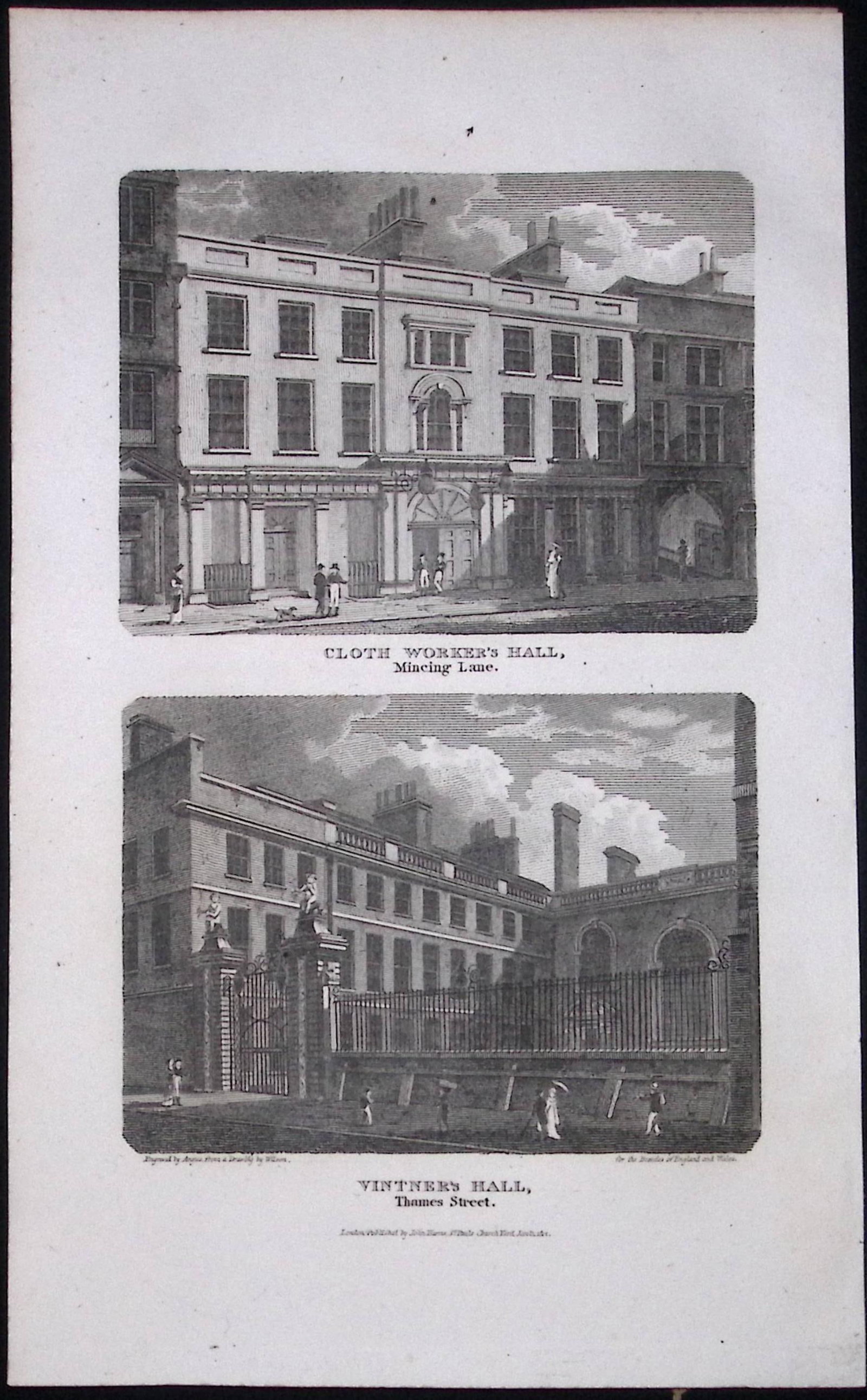 London Cloth Worker’s & Vitner’s Hall Antique 200 Years-Old Steel-Engraving-117 (1 of 2)