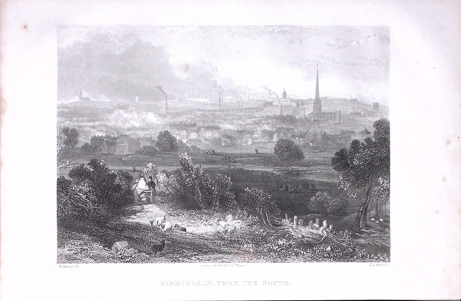 View of Birmingham City Antique 175-Year-Old Engraved Print-6-TR: Title: View of Birmingham City Antique 175-Year-Old Engraved Print-6-TR Description: The Land We Live In: Pictorial Sketch Book of British Islands. 1850 This Engraved Print Has Been Removed from an
