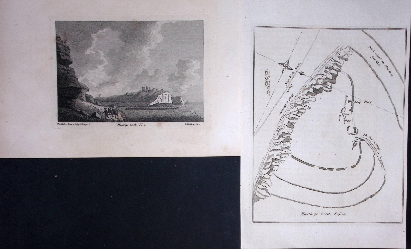 Sussex Hastings Castle & Plan Francis Grose Rare 240 Years-Old Copper Engraving-36: Title: Sussex Hastings Castle & Plan Francis Grose Rare 240 Years-Old Copper Engraving-36 Description: These Antique Book Plates Was Removed from an 8 Volume Edition Francis Grose's Antiquities