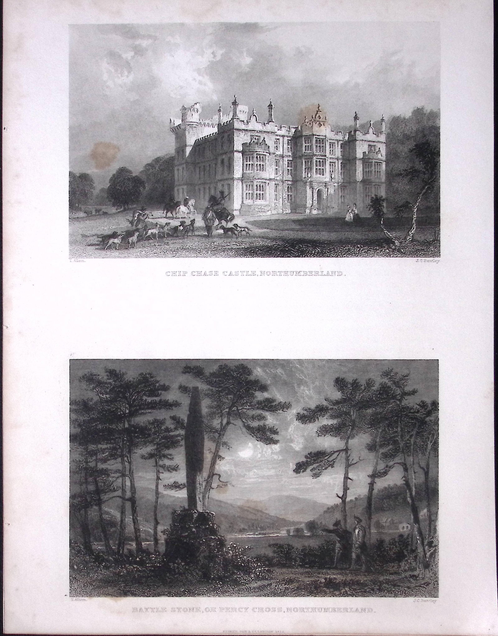 Percy Cross & Chip Chase Castle Northumberland 1835 Antique Steel Engraving-8-TR: Title: Percy Cross & Chip Chase Castle Northumberland 1835 Antique Steel Engraving-8-TR Description: This Double Image Steel Engraved Print Has Been Removed from an Antique 1835 Edition of.