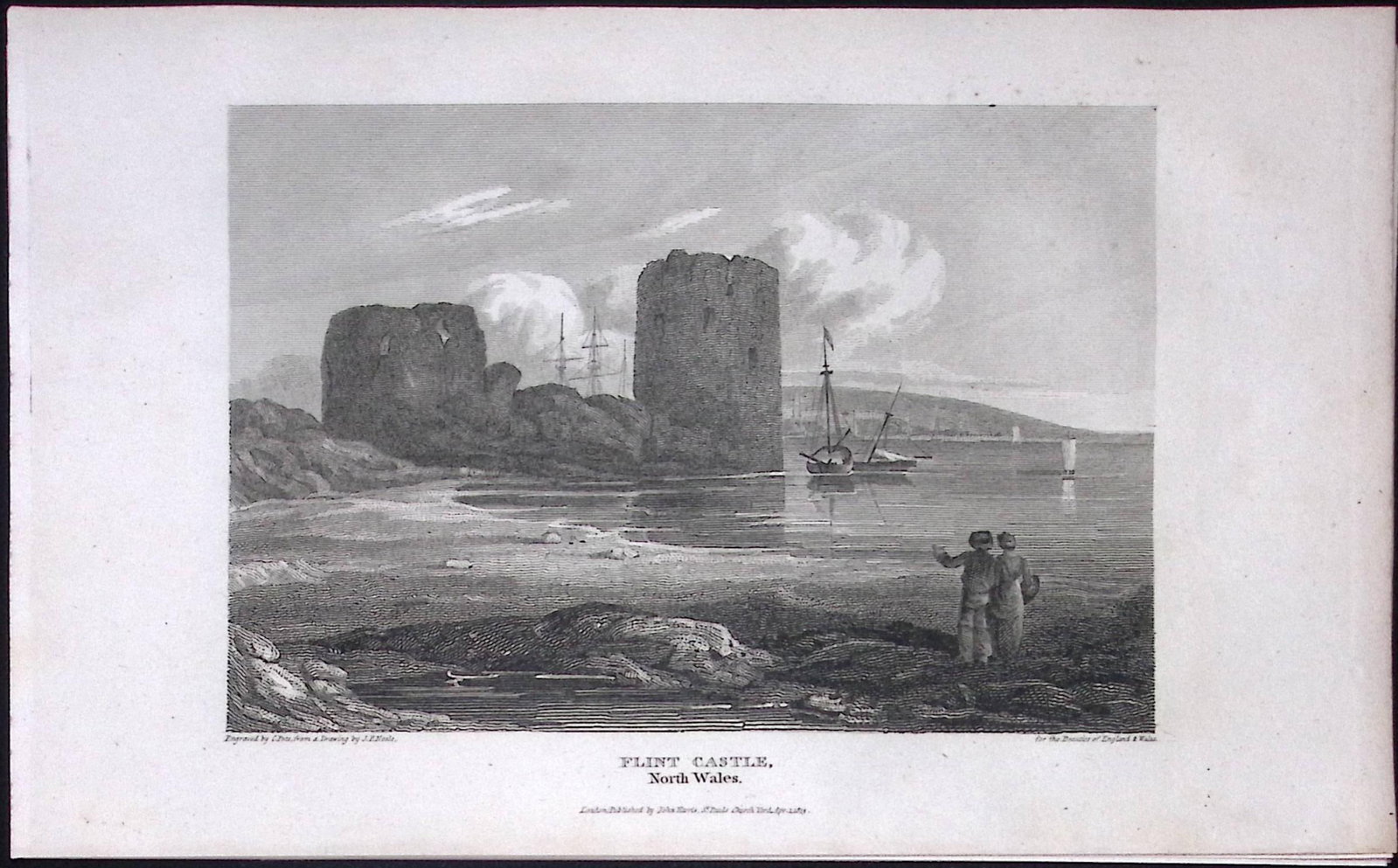 Flint Castle Flintshire Wales Antique 213 Years-Old Georgian Steel-Engraving-204. (1 of 2)