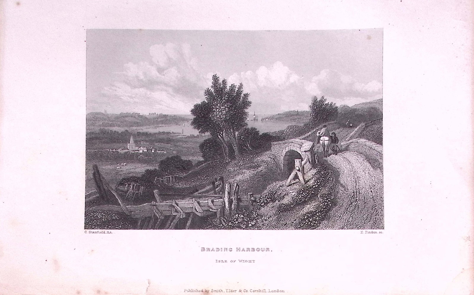 Brading Harbour Isle of Wight 179 years-Old Antique Steel Engraving Print-4-TR: Title: Brading Harbour Isle of Wight 179 years-Old Antique Steel Engraving Print-4-TR Description: This Antique Print Was Remove from an Edition of History of Stansfield Coast Scenery. Publish