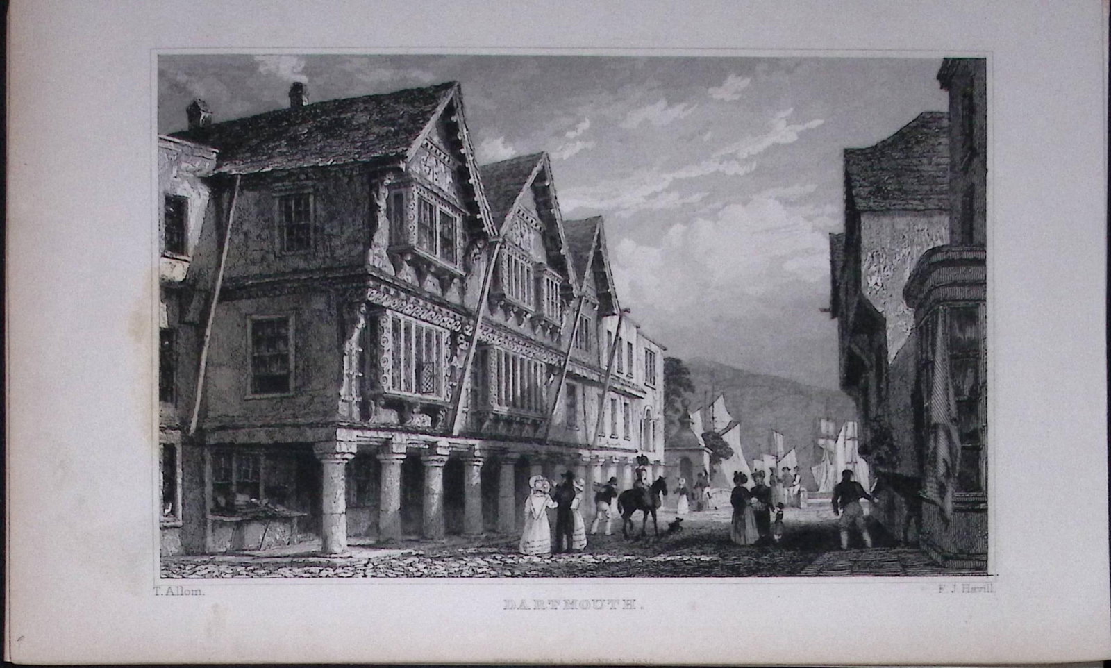 Dartmouth Town Scene Devonshire Antique 193 Years-Old Steel-Engraving-35: Title: Dartmouth Town Scene Devonshire Antique 193 Years-Old Steel-Engraving-35 Description: This Antique Steel Engraving Was Removed from a 193-Year-Old Edition of. Devon and Cornwall Illustra