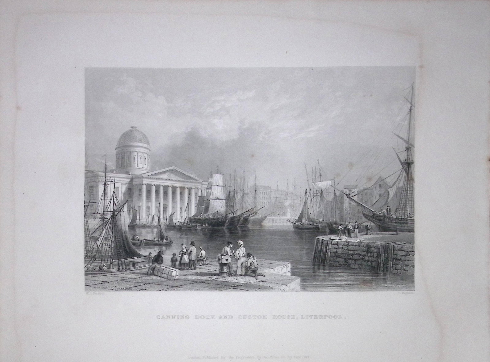 Liverpool Custom House & Dock WH Bartlett 1842 Antique Steel Engraving-211. (1 of 1)