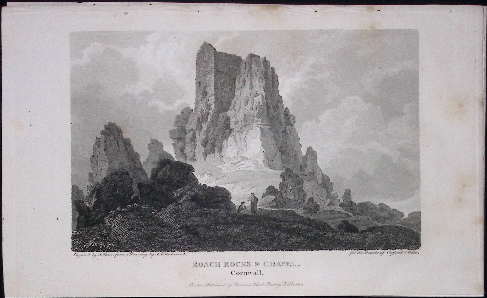 Roach Rocks & Chapel Cornwall Antique 224 Years-Old Steel-Engraving-80 (1 of 2)