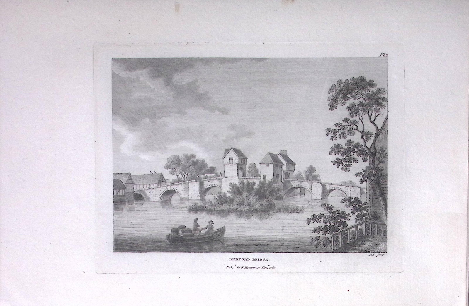 Bedford Bridge Francis Grose Rare 240 Years-Old Copper Engraving-21: Title: Bedford Bridge Francis Grose Rare 240 Years-Old Copper Engraving-21 Description: This Antique Book Plates Was Removed from an 8 Volume Edition. Francis Grose's Antiquities of England and
