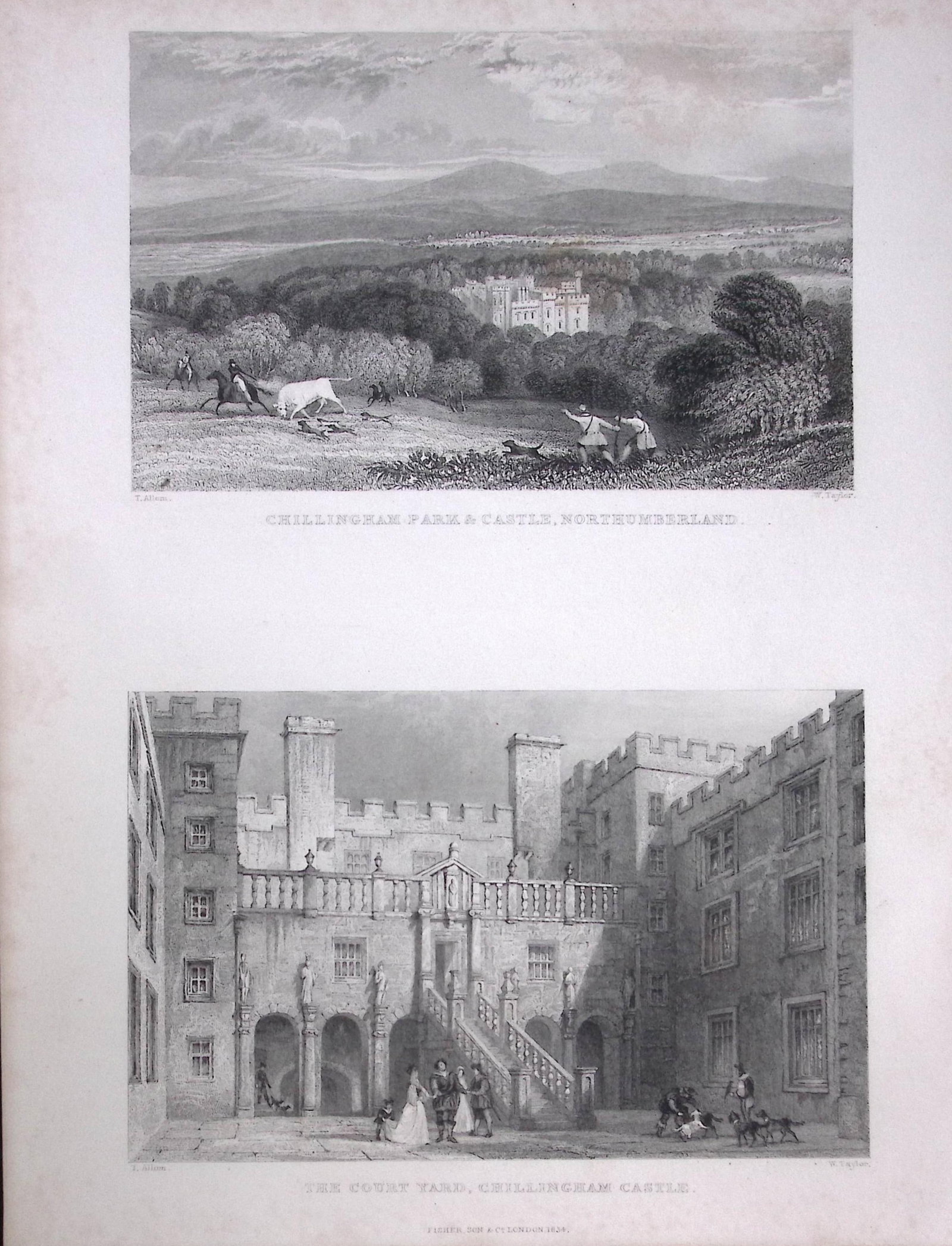 Chillingham Farm & Castle Northumberland 1835 Antique Steel Engraving-5-TR: Title: Chillingham Farm & Castle Northumberland 1835 Antique Steel Engraving-5-TR Description: This Double Image Steel Engraved Print Has Been Removed from an Antique 1835 Edition of. Westm