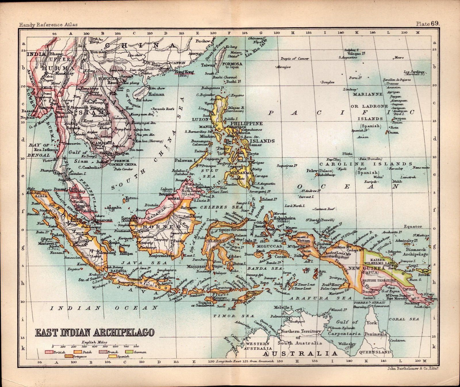 East Indian Archipelago Double Sided Victorian Antique 1896 Map.: Title: East Indian Archipelago Double Sided Victorian Antique 1896 Map. Description: This Antique Double-Sided Map Has Been Removed From an. 1896 Edition Handy Reference Atlas by J. G. Bartholomew.