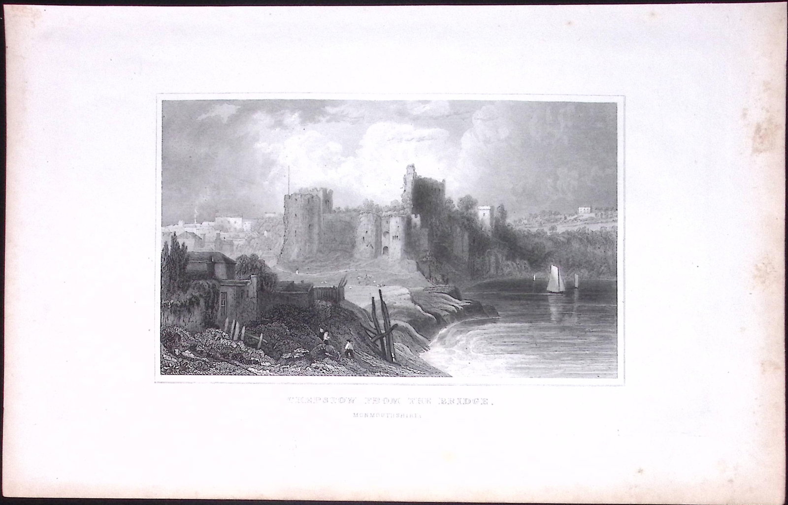 Wales-Chepstow From the Bridge Antique 166-Year-Old Steel Engraving-13: Title: Wales-Chepstow From the Bridge Antique 166-Year-Old Steel Engraving-13 Description: This Antique Steel Engraving Was Removed from a 166-Year-Old Edition of. B. B. Woodward’s The History