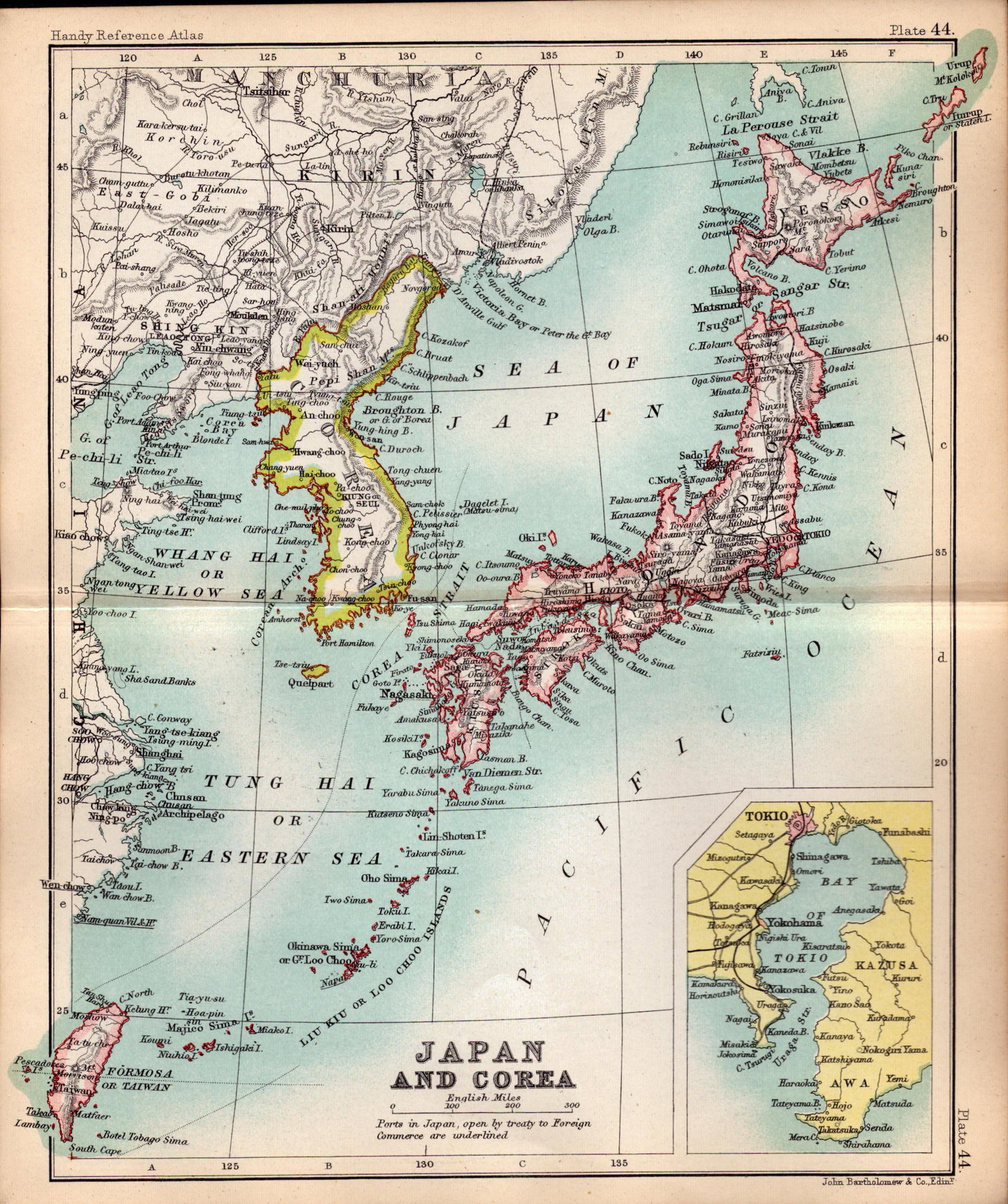 Japan & Corea (Korea) Double Sided Victorian Antique 1898 Map.: Title: Japan & Corea (Korea) Double Sided Victorian Antique 1898 Map. Description: This Antique Double-Sided Map Has Been Removed From an. 1896 Edition Handy Reference Atlas by J. G. Bartho