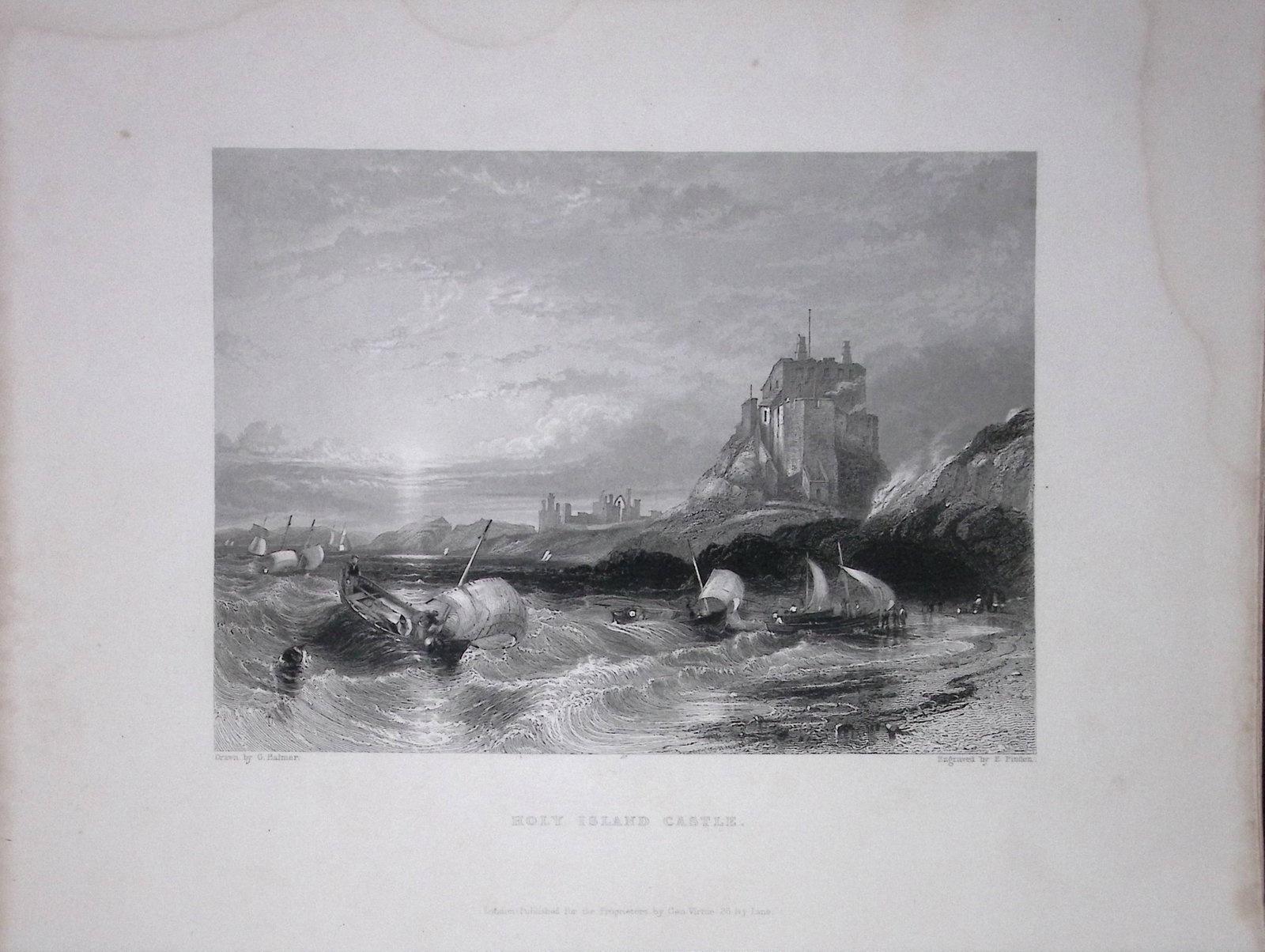 Holy Island Northumberland WH Bartlett 1842 Antique Steel Engraving-216 (1 of 1)
