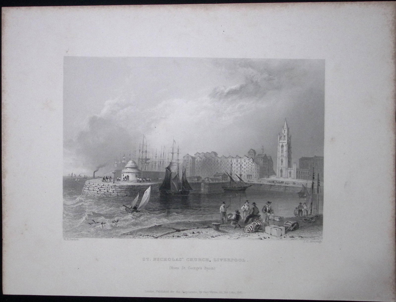 Liverpool St Nicholas Church WH Bartlett 1842 Antique Steel Engraving-104 (1 of 2)