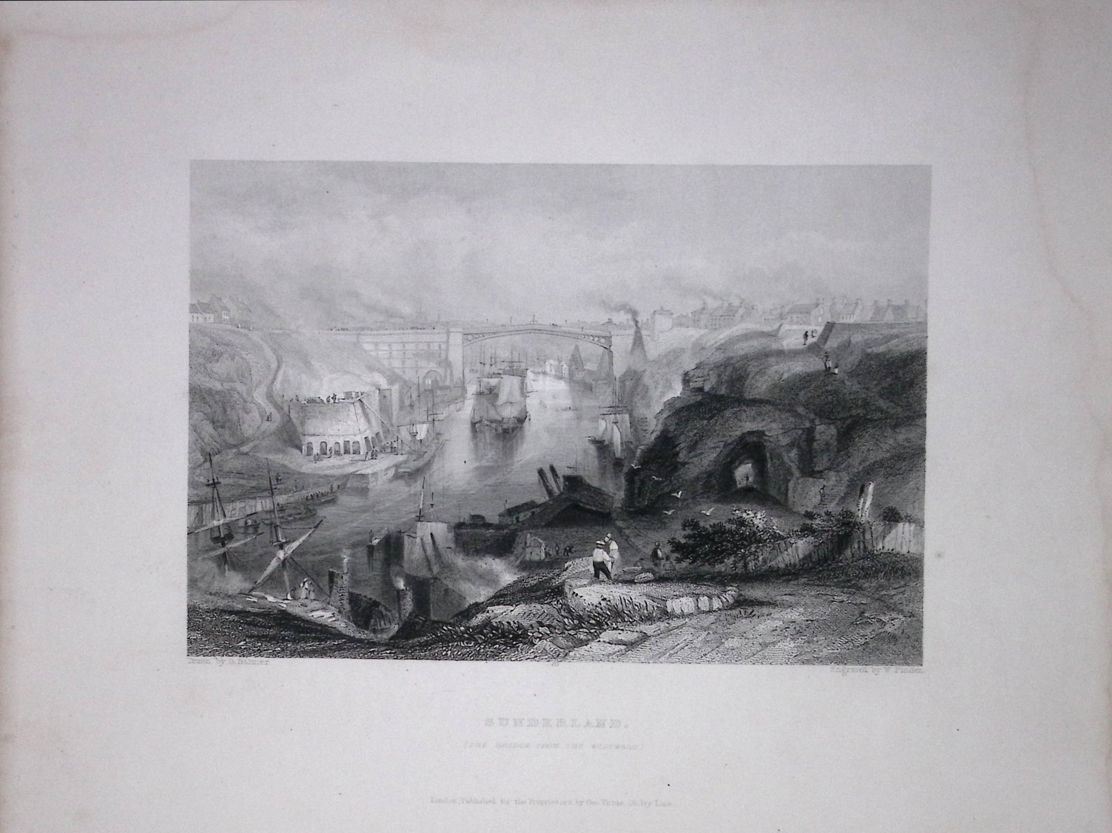 Sunderland View of The City WH Bartlett 1842 Antique Steel Engraving-213 This Steel Engraved Prin... (1 of 1)
