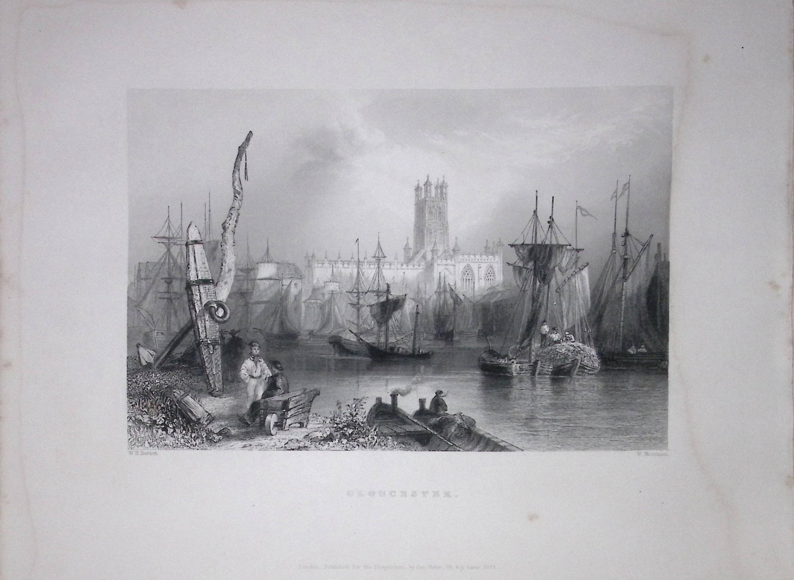 View of Gloucester Cathedral WH Bartlett 1842 Antique Steel Engraving-204. (1 of 1)