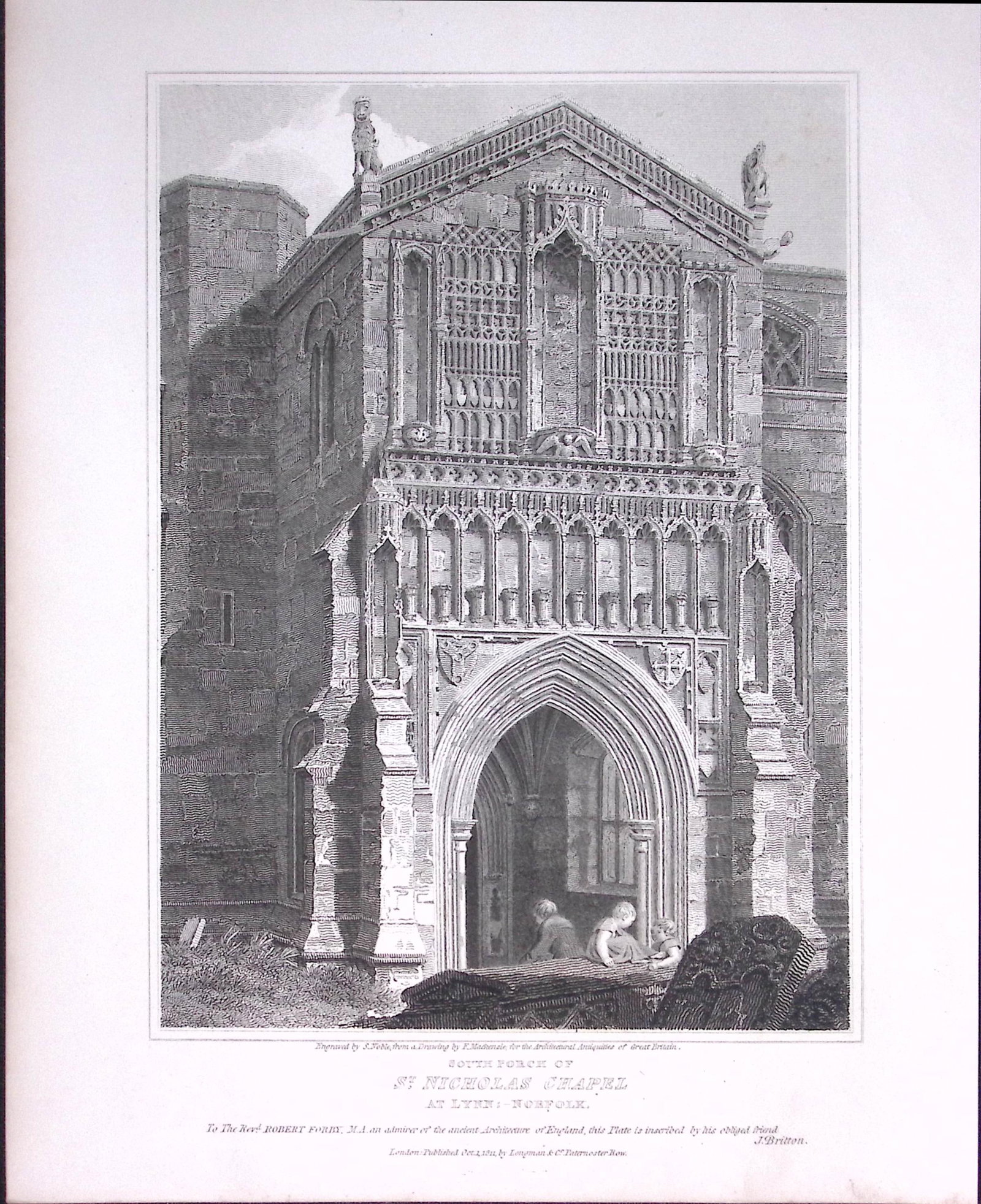 St Nicholas Chapel Norfolk 190 Years-Old John Britton Antique Steel Engraving-157. (1 of 1)