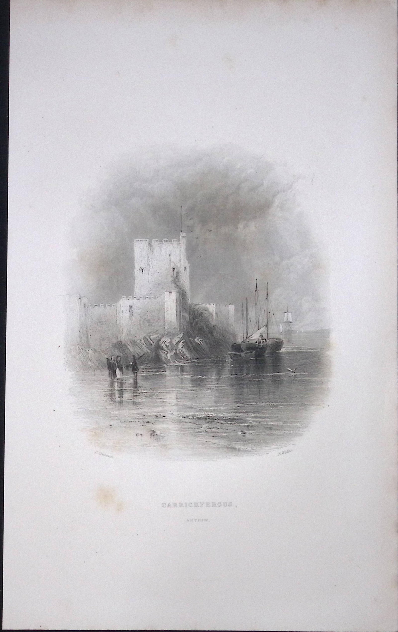 Ireland Carrickfergus Ulster Antique 183 Years-Old Steel-Engraving-39.: Title: Ireland Carrickfergus Ulster Antique 183 Years-Old Steel-Engraving-39. Description: The Scenery and Antiquities of Ireland, Illustrations by WH Barlett. And published in 1843 During the