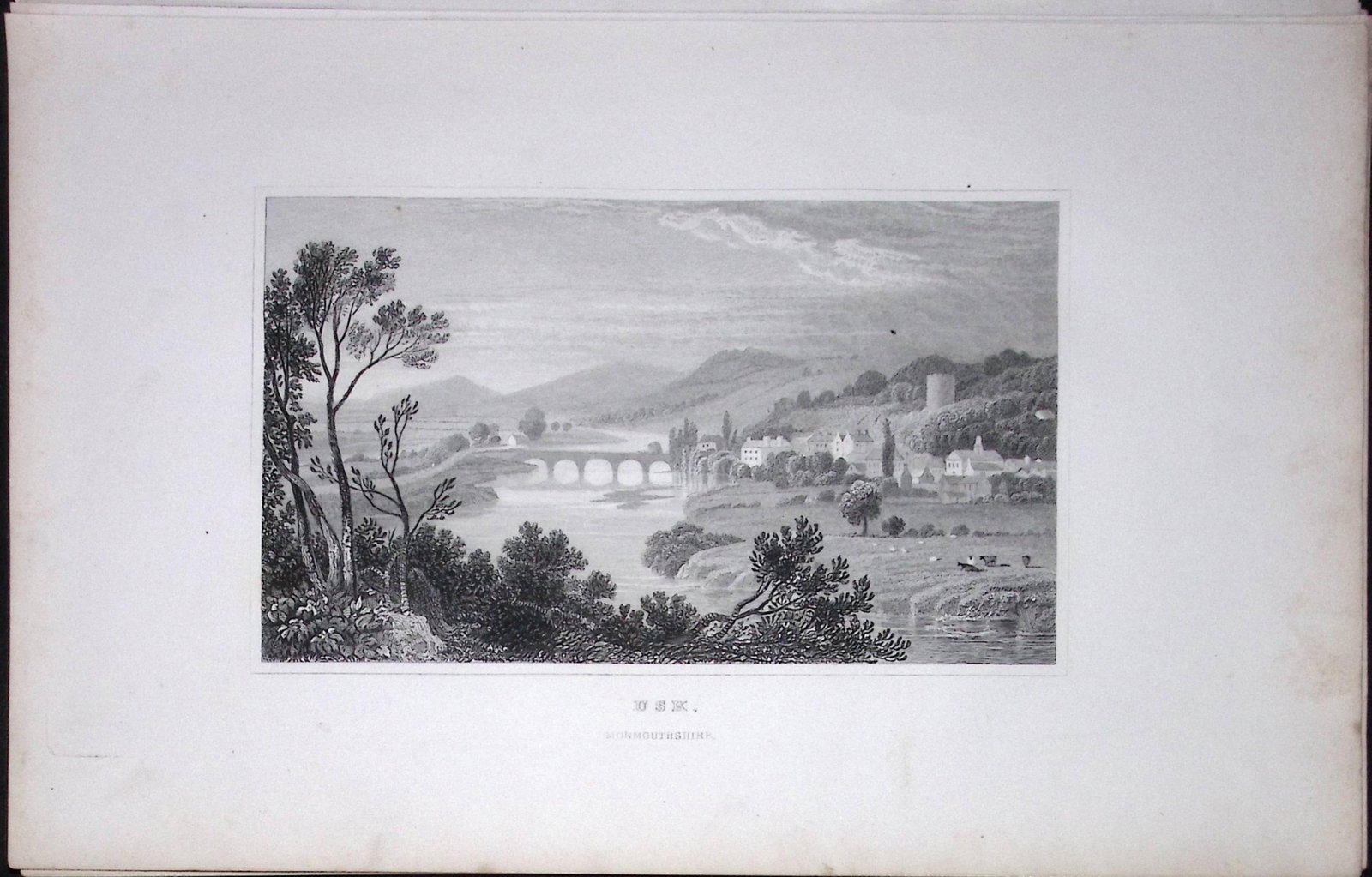 Wales Town of Usk Monmouthshire Antique 166-Year-Old Steel Engraving-37 (1 of 2)