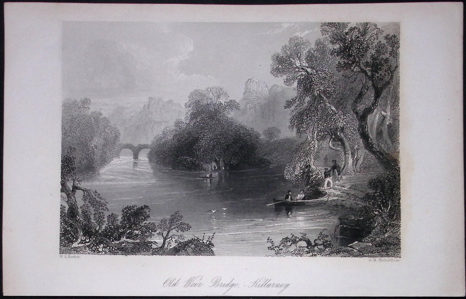 Ireland Old Weir Bridge Killarney Antique 183 Years-Old Steel-Engraving-28. (1 of 1)