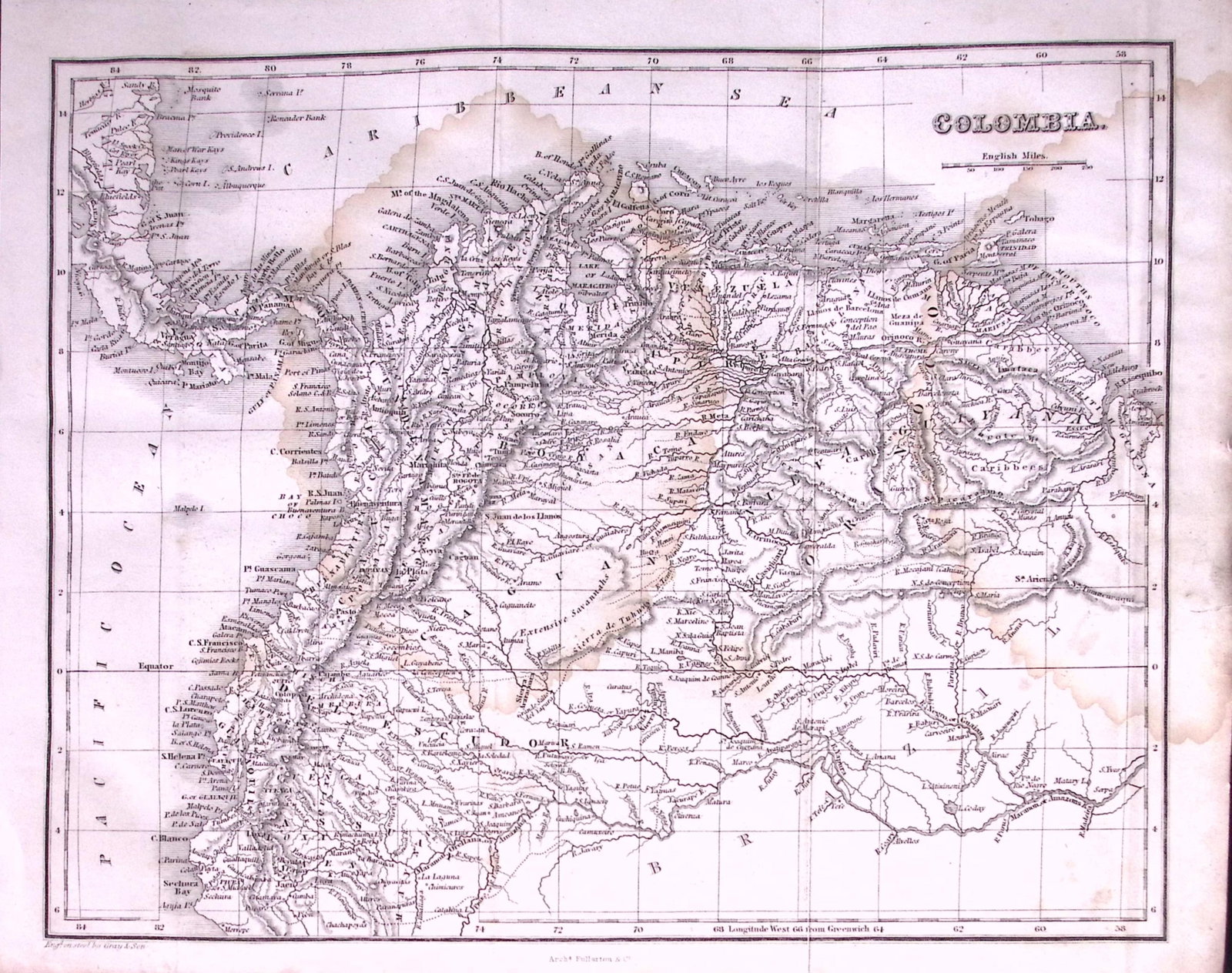 Columbia Detailed Antique 179-Year-Old Engraved Map-30-TR: Title: Columbia Detailed Antique 179-Year-Old Engraved Map-30-TR Description: This Antique Map was Removed from an Edition of. System of Geography By James Bell and Was Published By A Fullarton &