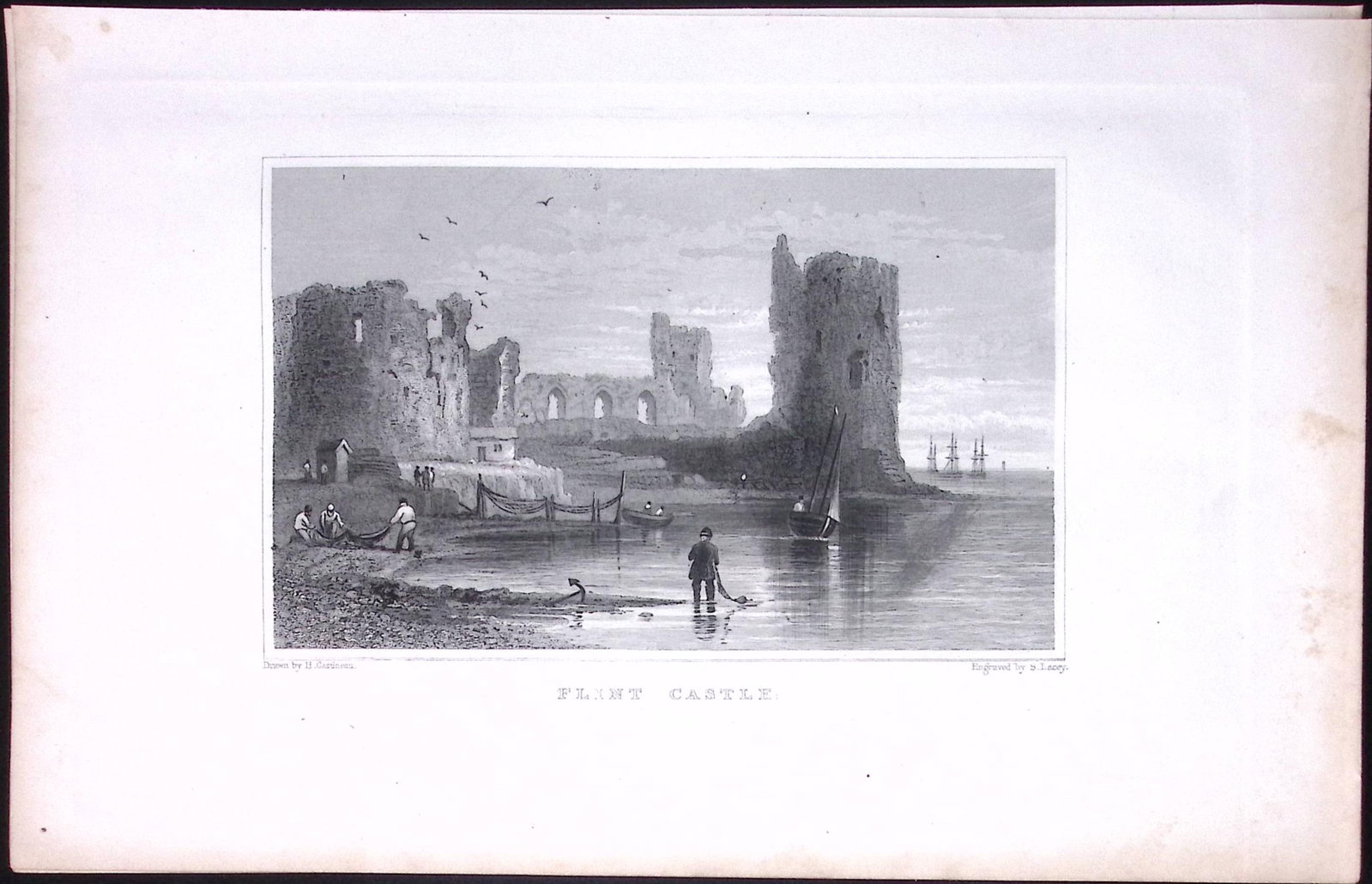 Wales-Flint Castle Antique 166-Year-Old Steel Engraving-15 (1 of 2)