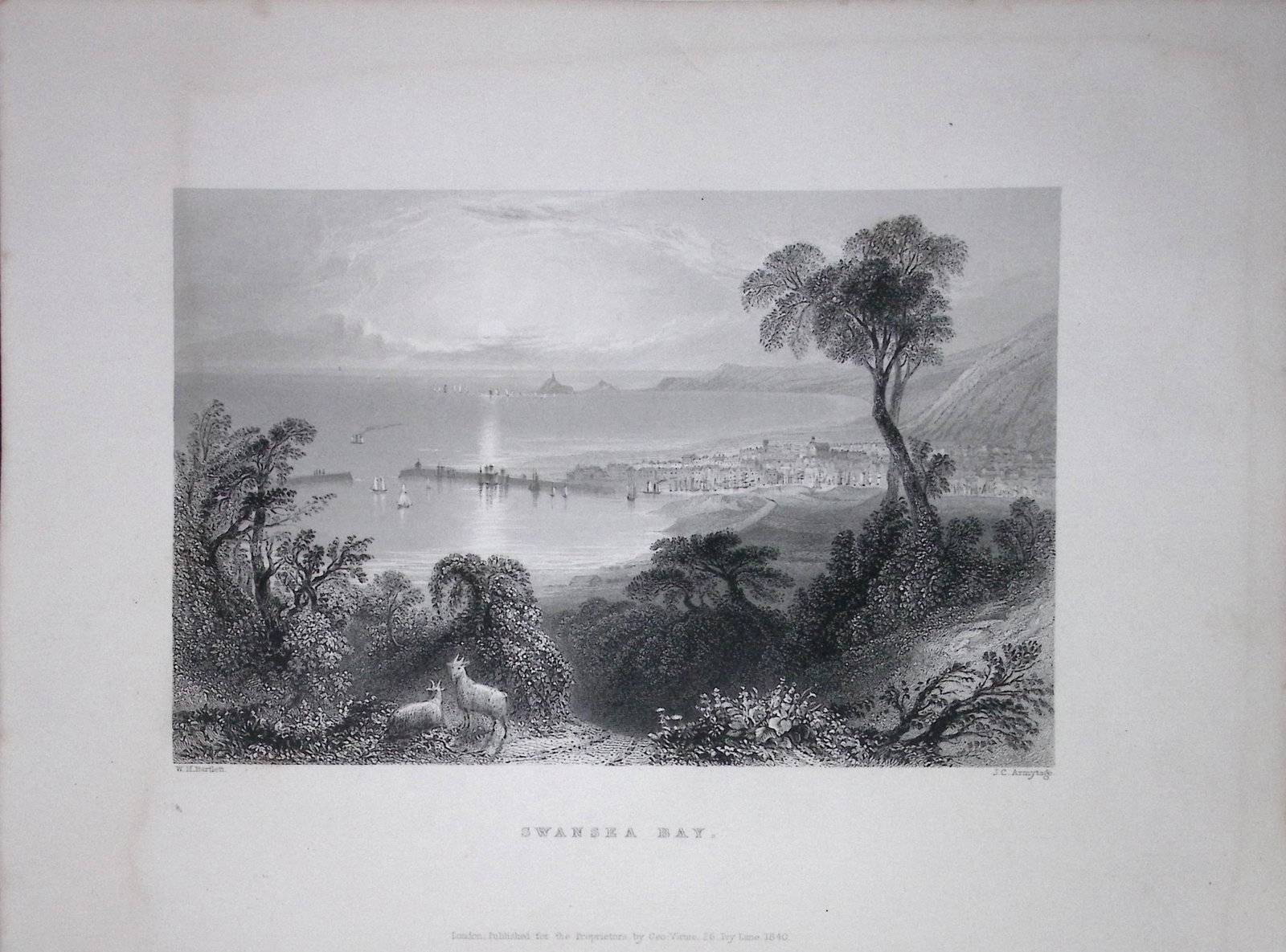Wales View of Swansea Bay WH Bartlett 1842 Antique Steel Engraving-207. (1 of 1)