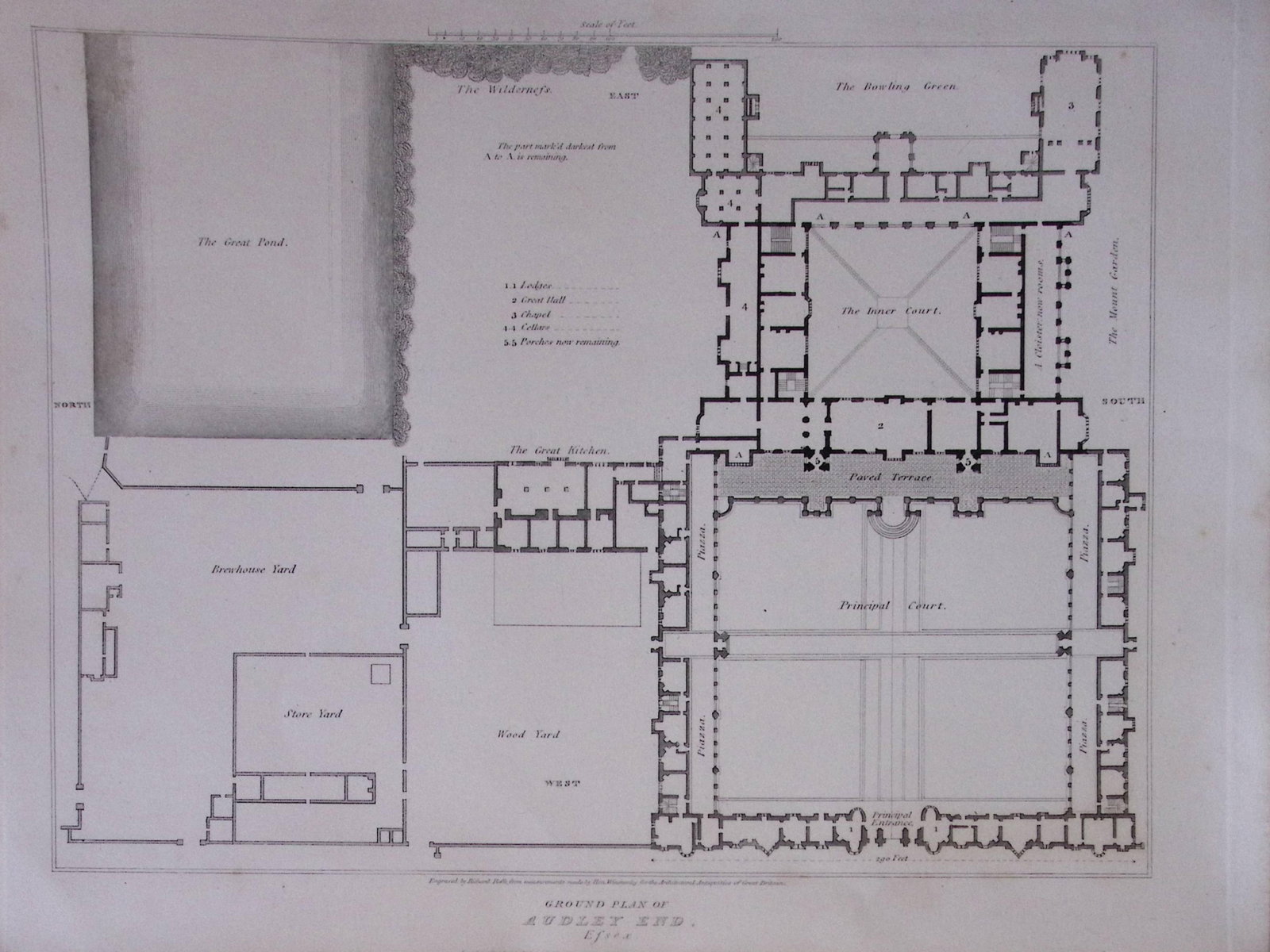 Ground Plan Audley End Essex 190 Years-Old John Britton Antique Steel Engraving-204. (1 of 1)
