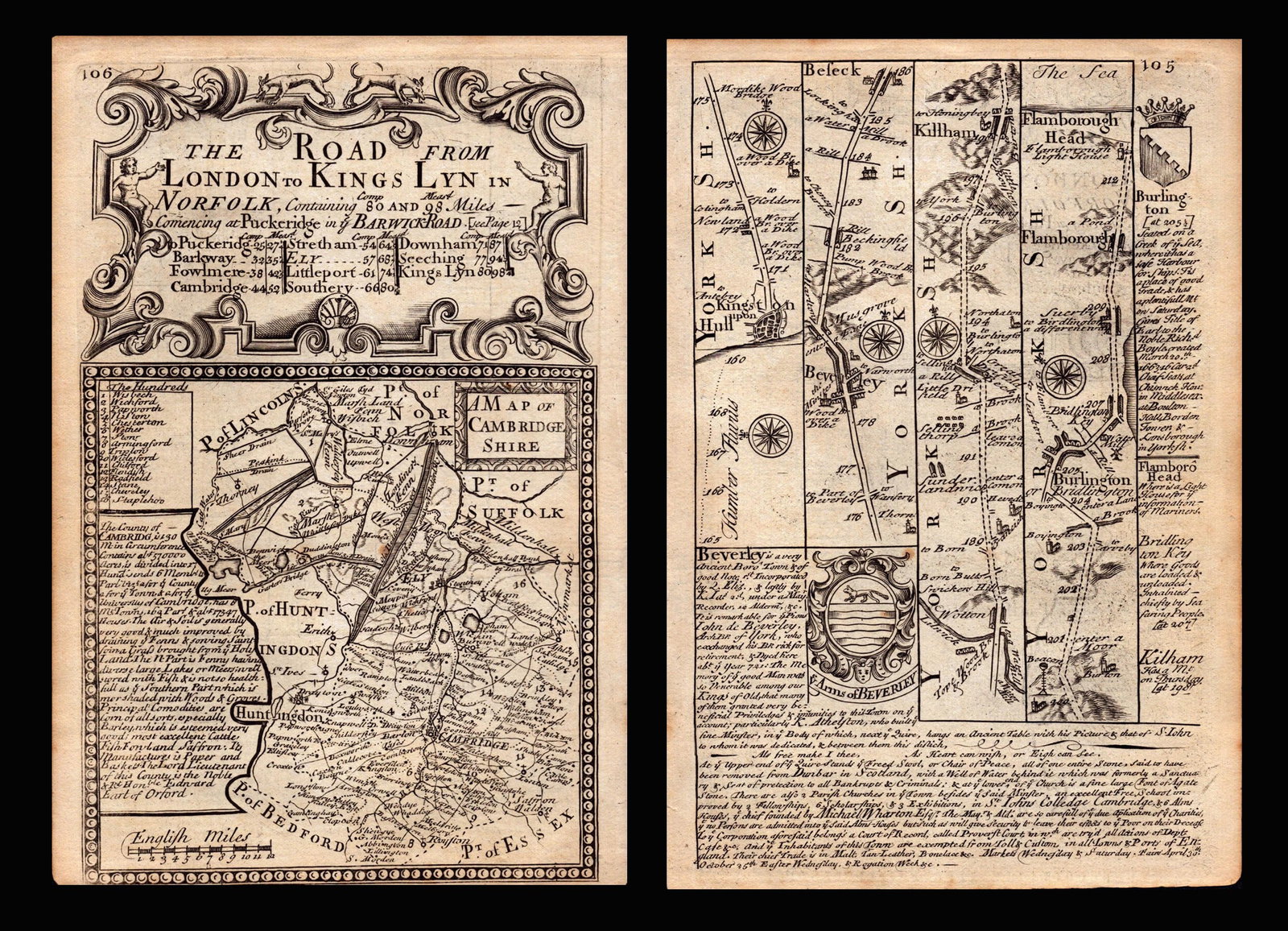 Bowen 290 Yrs Old Scarce Detailed Road Map The Road From London to Kings Lynn.: Title: Bowen 290 Yrs Old Scarce Detailed Road Map The Road From London to Kings Lynn. Description: This Rare Double-Sided Map Page Has Been Removed From An Antique Edition of. John Owen & Emanuel