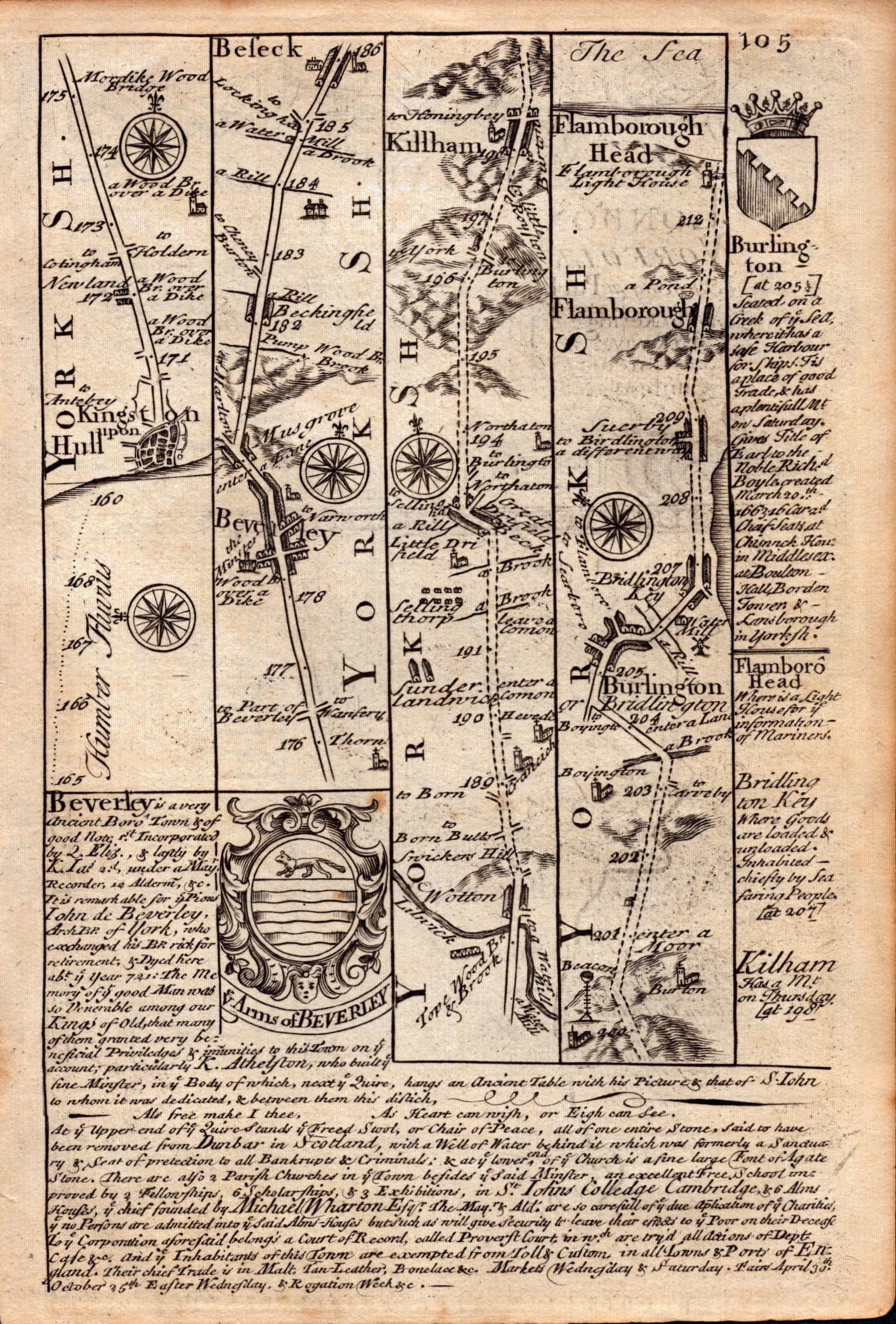 Bowen 290 Yrs Old Scarce Detailed Road Map The Road From London to Kings Lynn. - 3