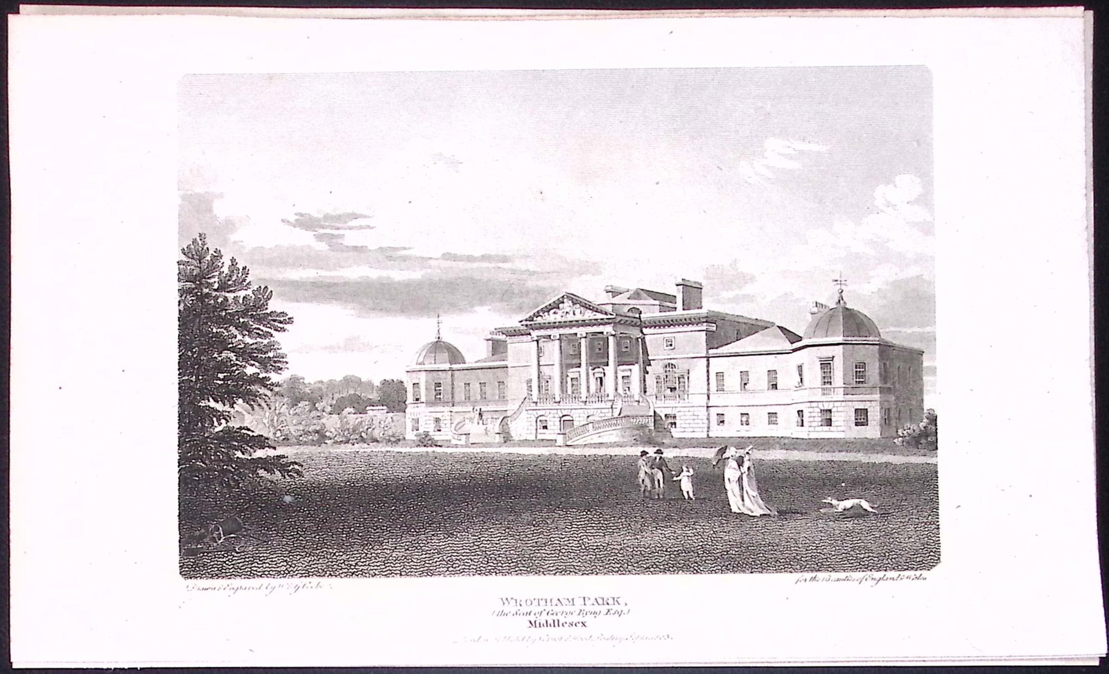 Wrotham Park Middlesex Antique 200 Years-Old Steel-Engraving-244 (1 of 2)