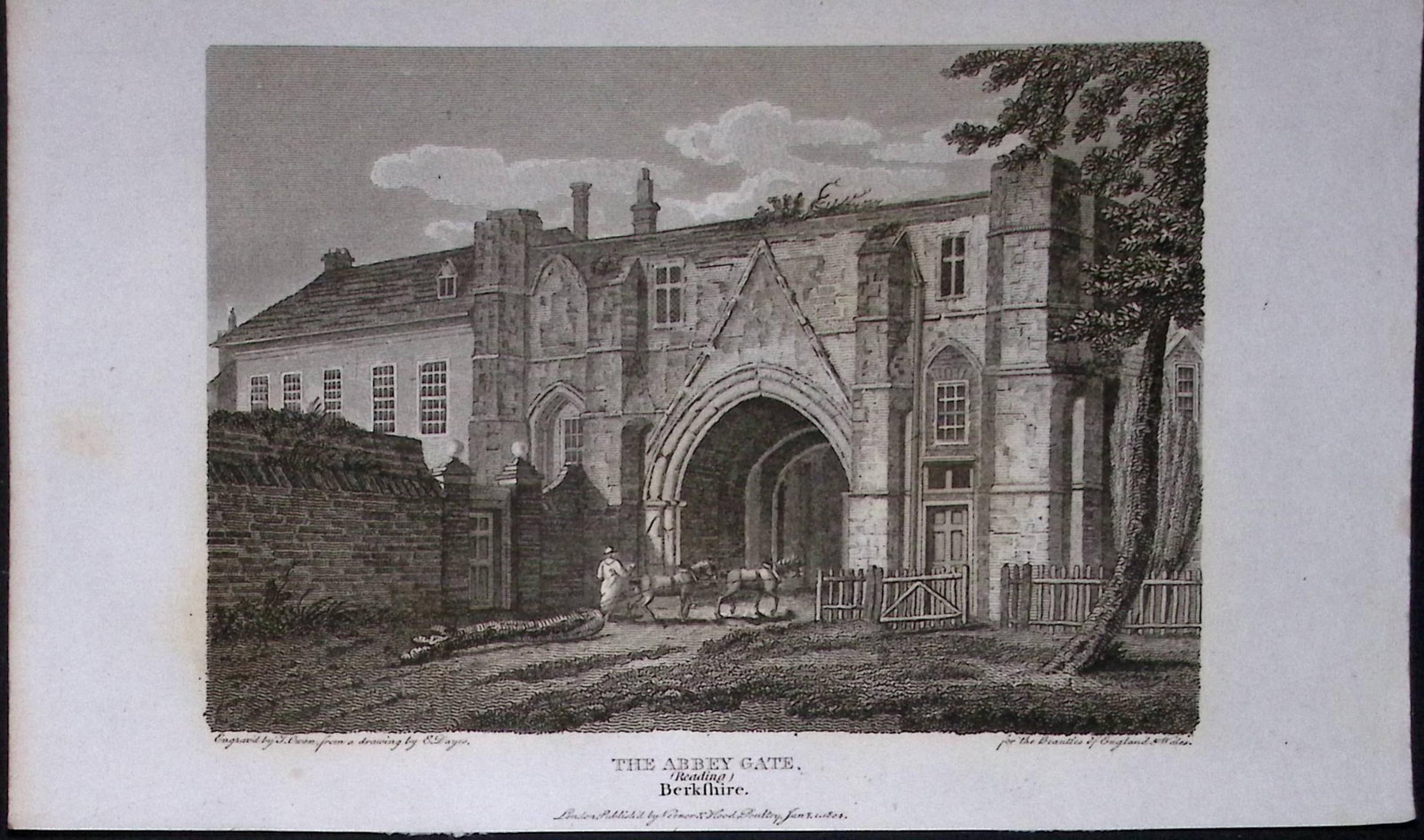 Reading Abbey Gate Berkshire Antique 226 Years-Old Georgian Steel-Engraving-437 (1 of 2)