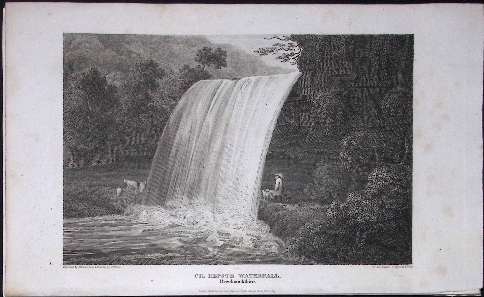 Cil Hepste Waterfall Wales Antique 211 Years-Old Georgian Steel-Engraving-488 (1 of 2)