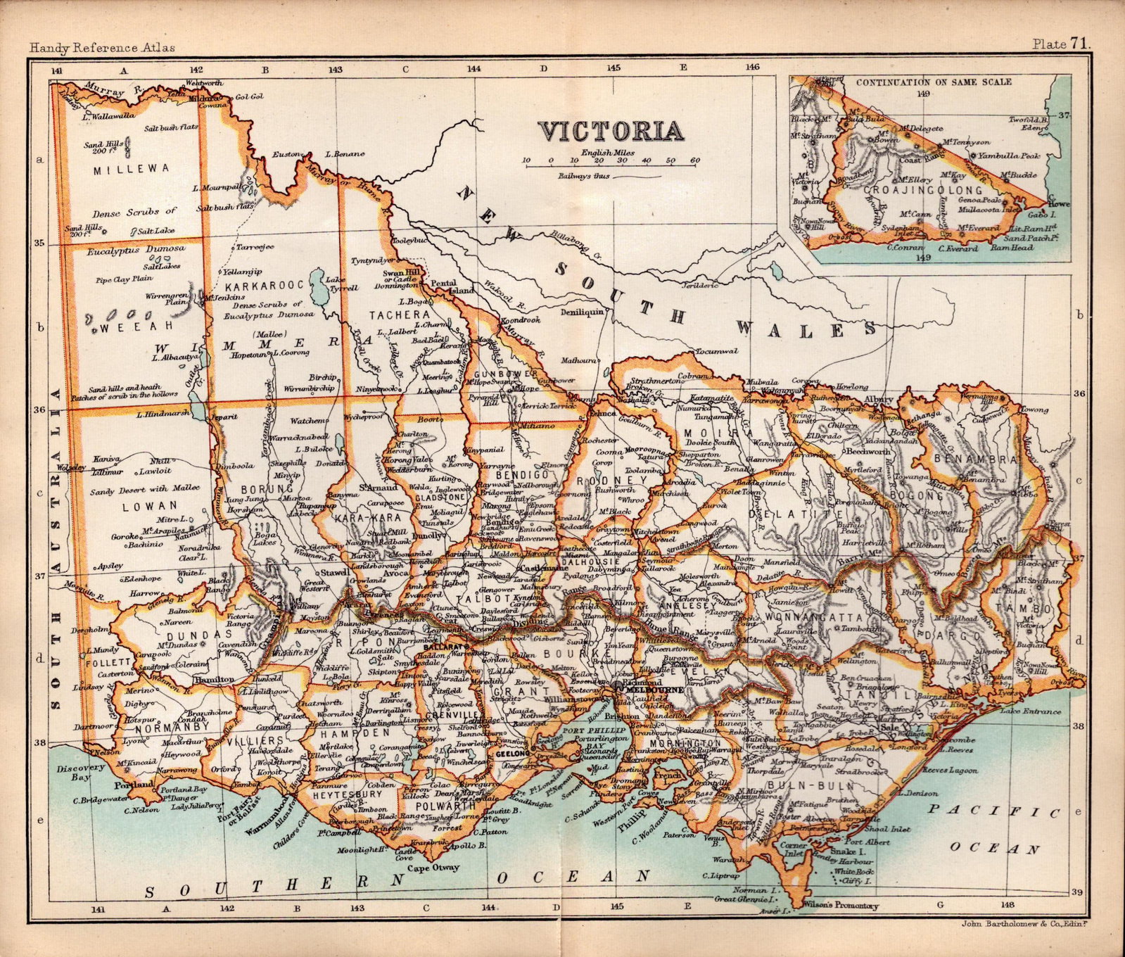 Victoria State Australia Double Sided Victorian Antique 1896 Map.: Title: Victoria State Australia Double Sided Victorian Antique 1896 Map. Description: This Antique Double-Sided Map Has Been Removed From an. 1896 Edition Handy Reference Atlas by J. G. Bartholomew.