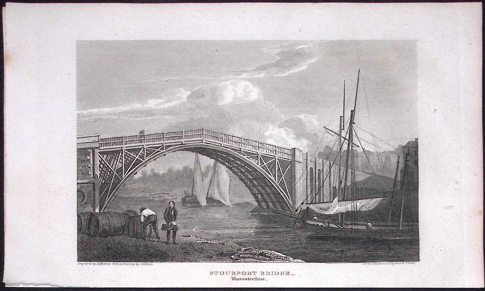 Stourport Bridge Worcester Antique 212 Years-Old Georgian Steel-Engraving-404 (1 of 2)