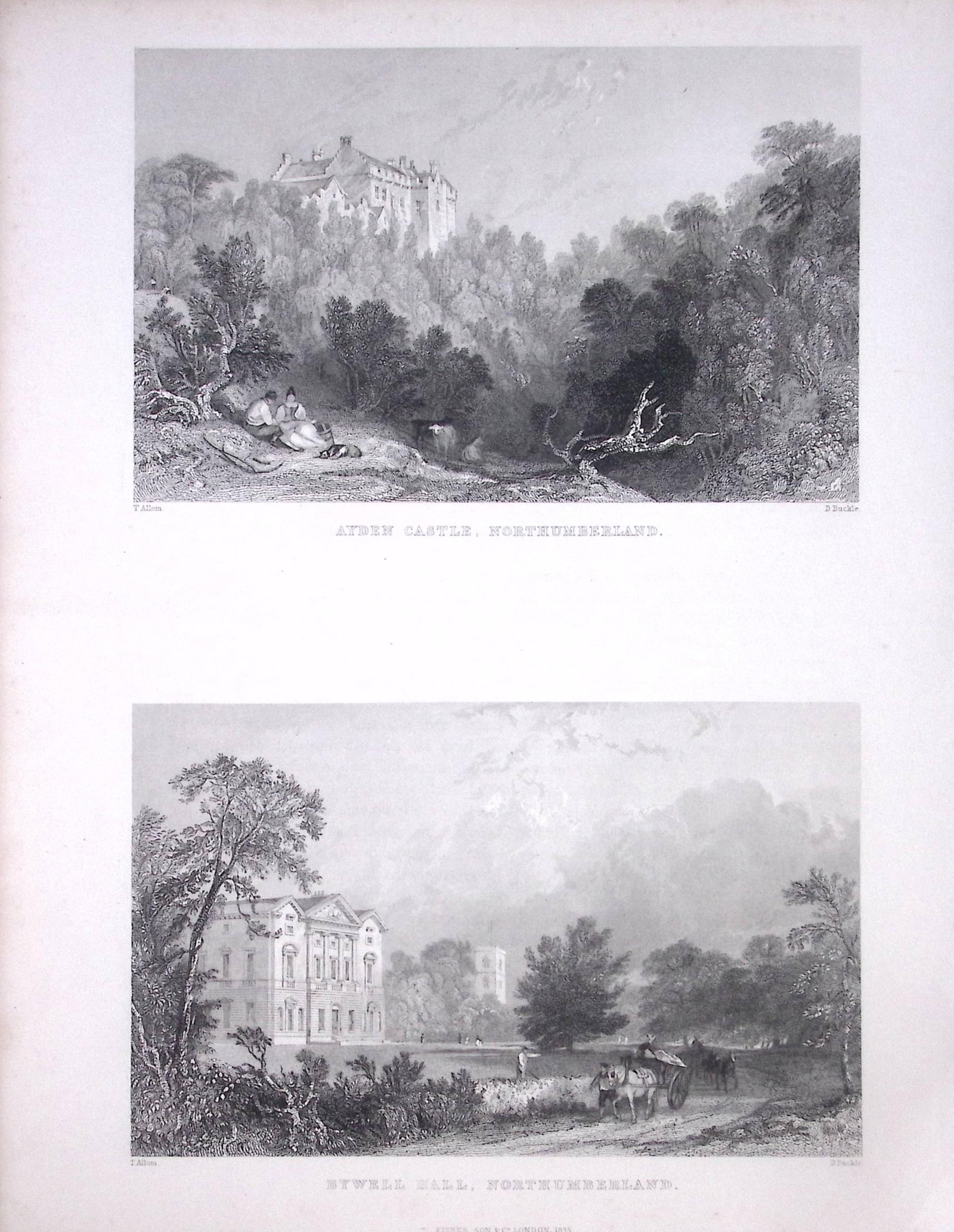 Ayden Castle & Bywell Hall Northumberland Antique Steel Engraving-13-TR: Title: Ayden Castle & Bywell Hall Northumberland Antique Steel Engraving-13-TR Description: This Double Image Steel Engraved Print Has Been Removed from an Antique 1835 Edition of. Westmorl
