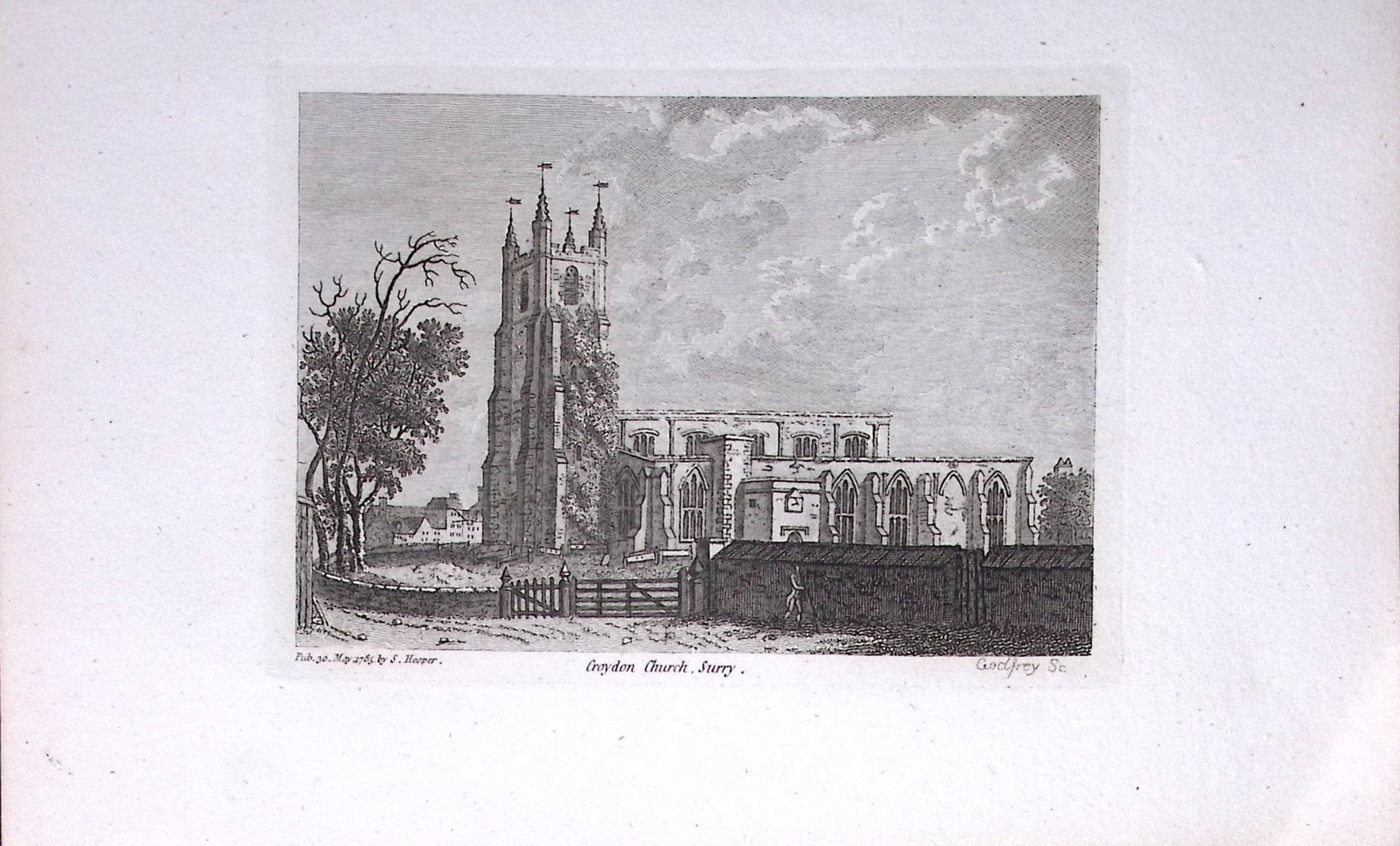 London Croydon Church Francis Grose Rare 240 Years-Old Copper Engraving-27: Title: London Croydon Church Francis Grose Rare 240 Years-Old Copper Engraving-27 Description: This Antique Book Plates Was Removed from an 8 Volume Edition. Francis Grose's Antiquities of Engl