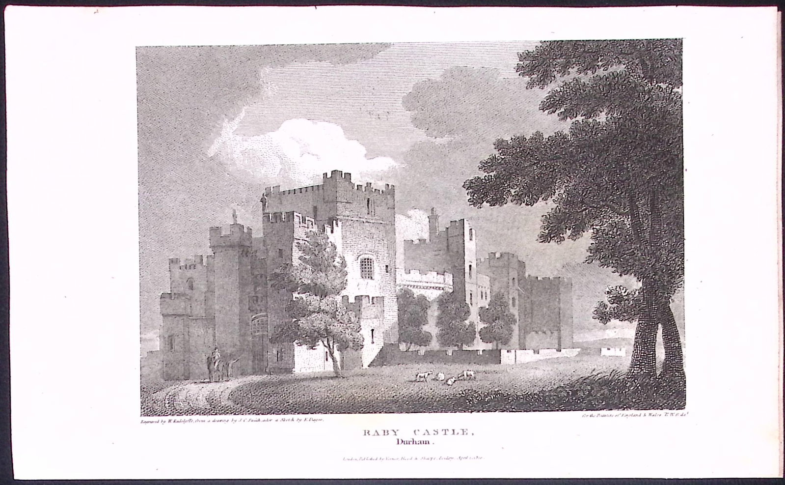 Durham Darlington Raby Castle Antique 223 Years-Old Steel-Engraving-149. (1 of 2)