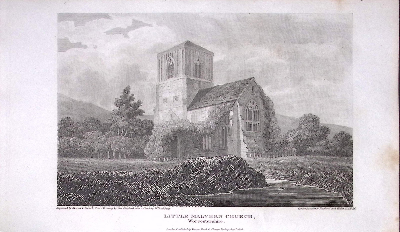 Little Malvern Church Worcester Antique 212 Years-Old Georgian Steel-Engraving-408 (1 of 2)
