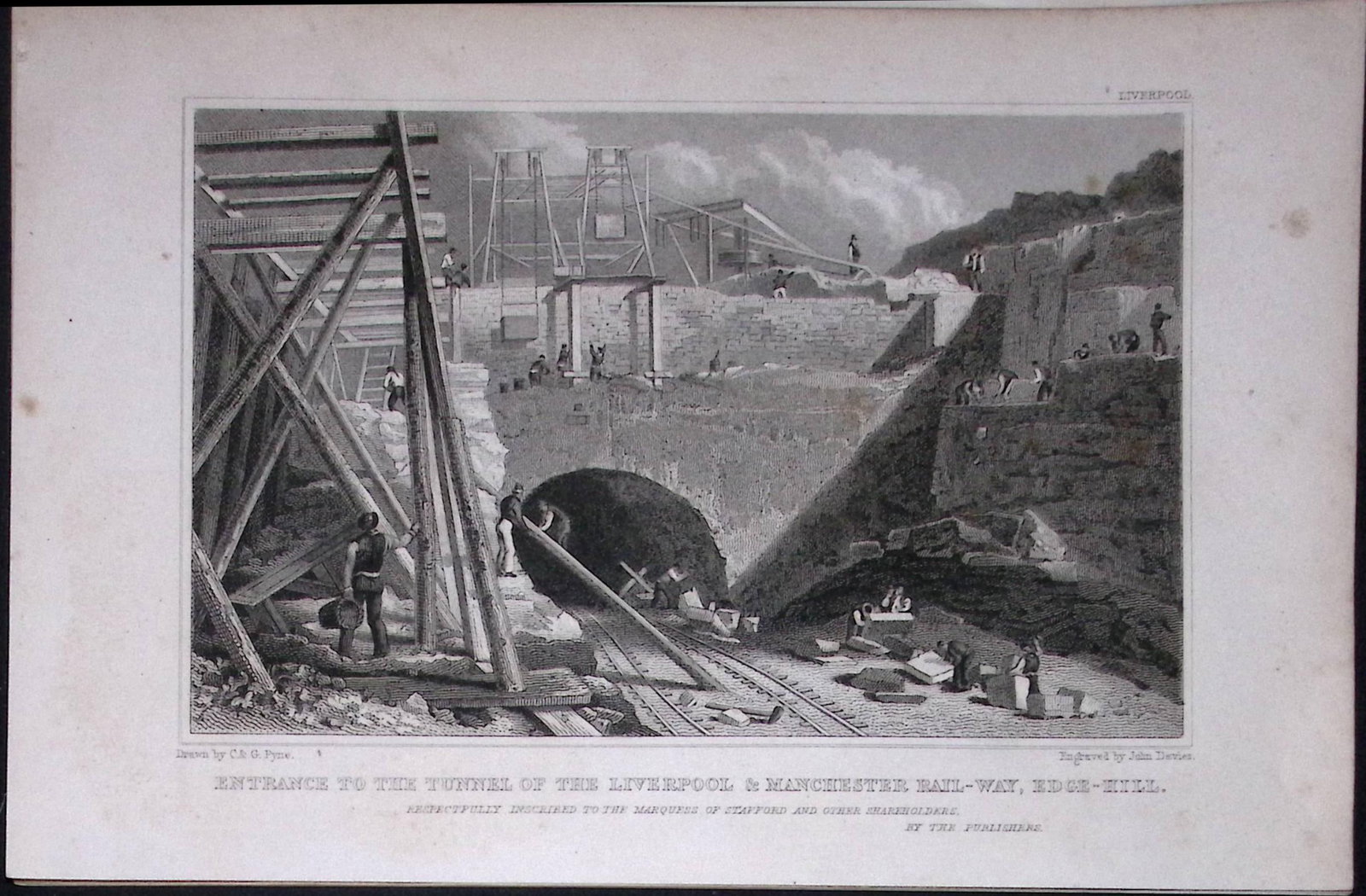 Liverpool & Manchester Railway Entrance Tunnel Antique 195 Years-Old Steel-Engraving-49. (1 of 2)