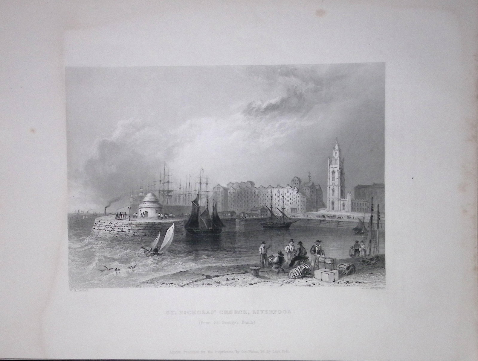 Liverpool View of The City WH Bartlett 1842 Antique Steel Engraving-210 (1 of 1)