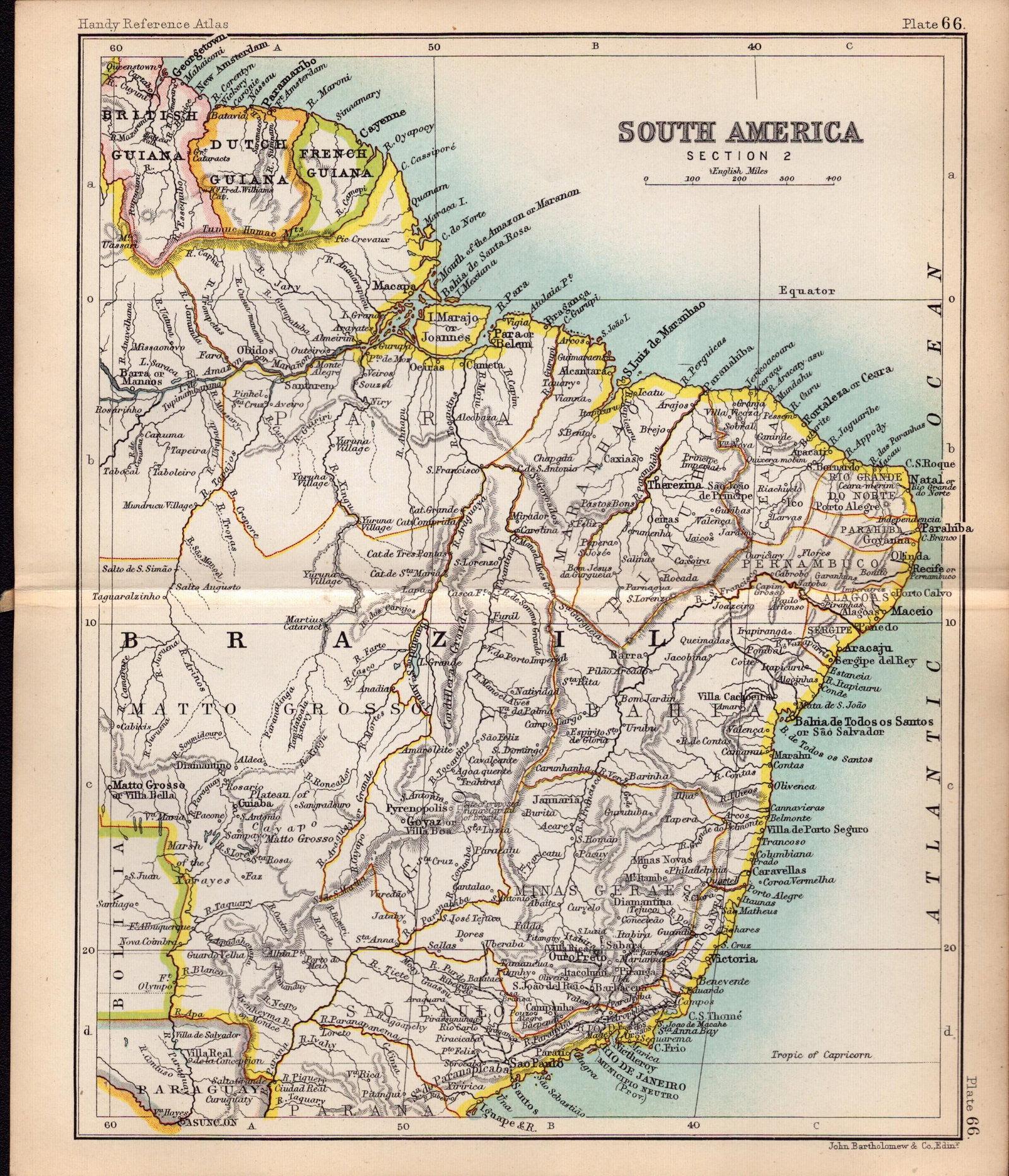 South America Section 2 Double Sided Victorian Antique 1898 Map.: Title: South America Section 2 Double Sided Victorian Antique 1898 Map. Description: This Antique Double-Sided Map Has Been Removed From an. 1896 Edition Handy Reference Atlas by J. G. Bartholomew.