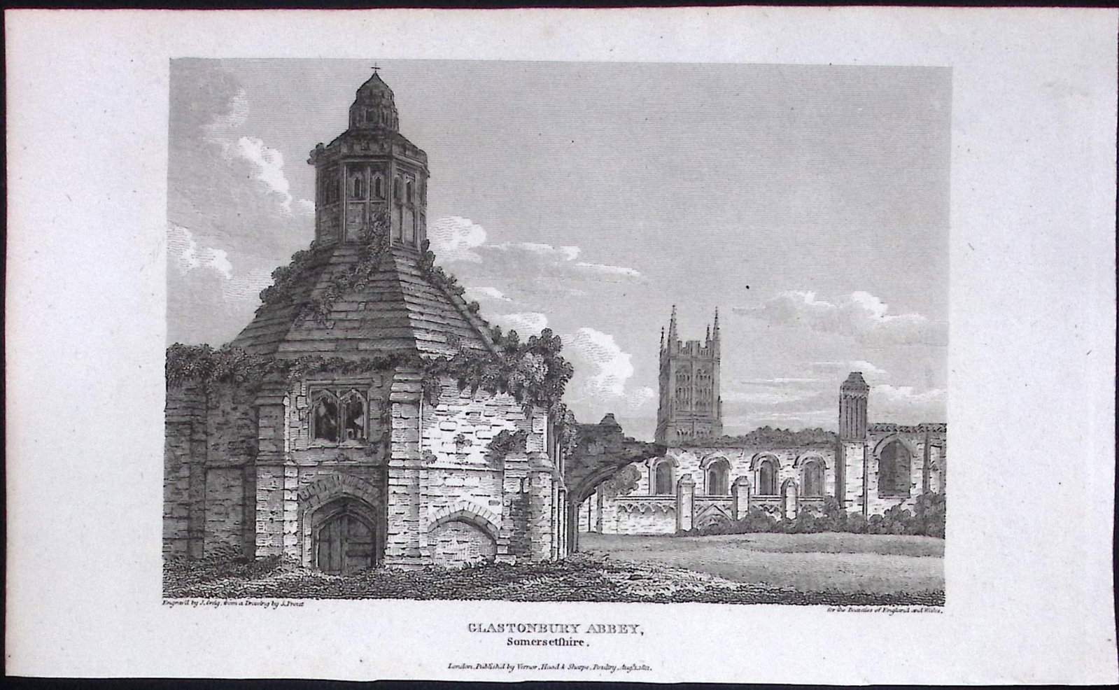 Glastonbury Abbey Somerset Antique 212 Years-Old Georgian Steel-Engraving-172 (1 of 2)
