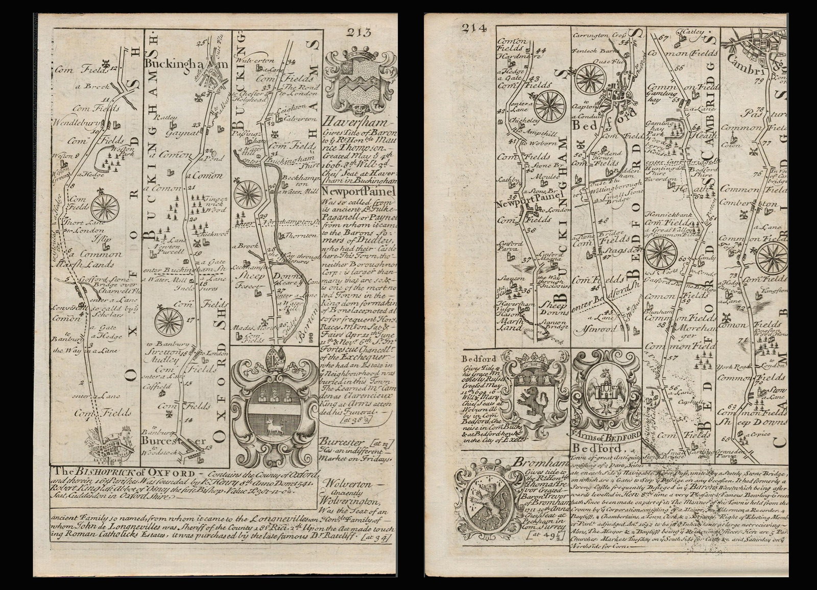 Bowen 290 Yrs Old Scarce Detailed Road Map Oxford Buckingham, Bedford, Cambridge. (1 of 4)