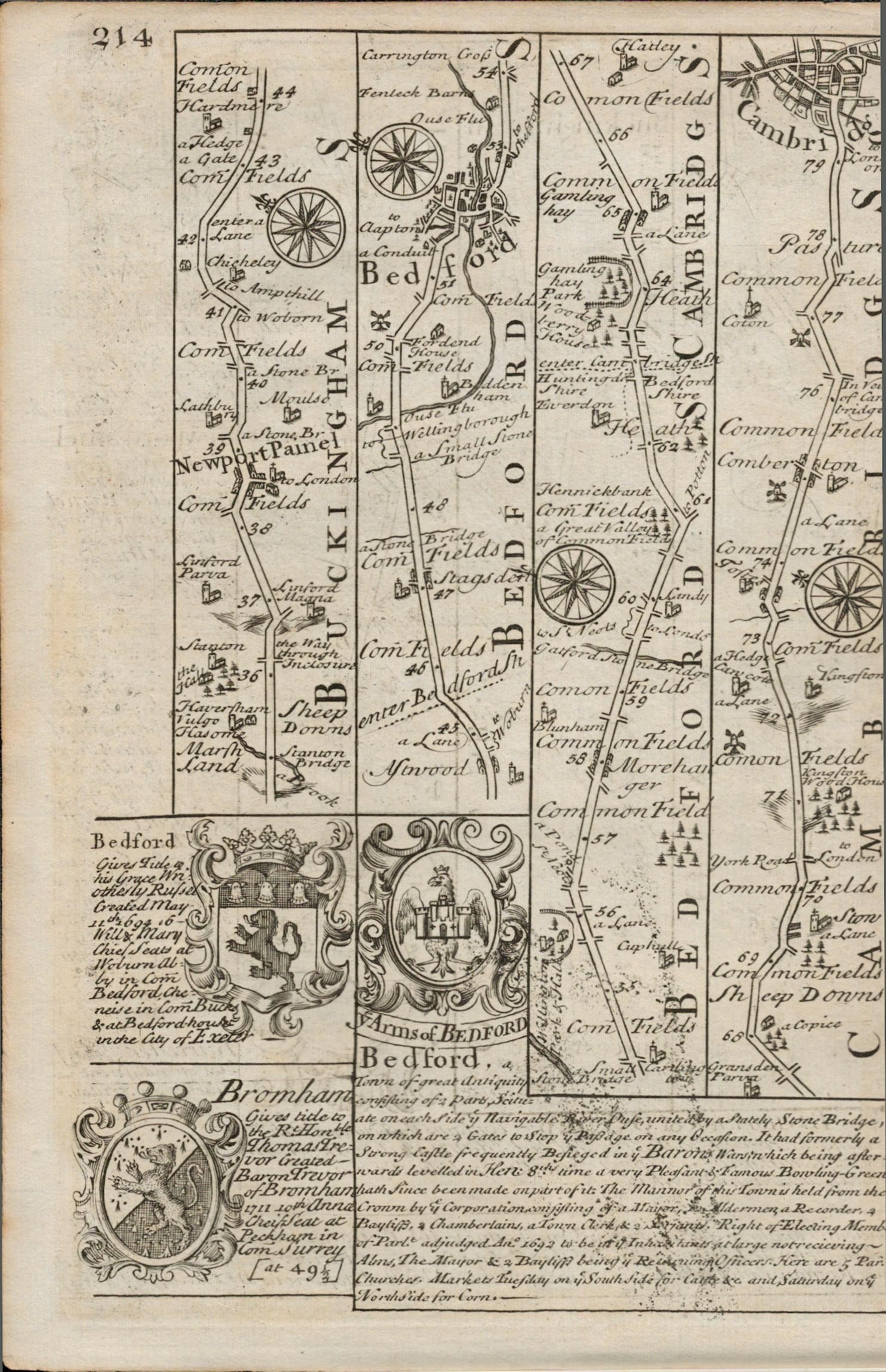 Bowen 290 Yrs Old Scarce Detailed Road Map Oxford Buckingham, Bedford, Cambridge. - 3